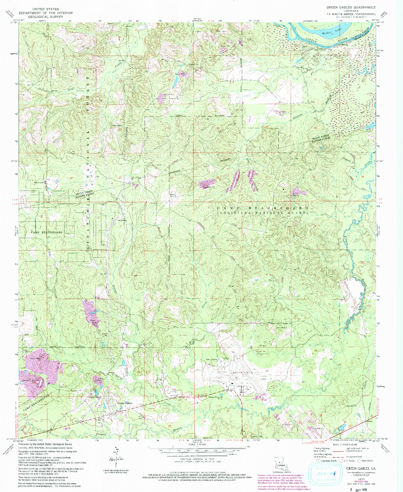 USGS 1:24000-SCALE QUADRANGLE FOR GREEN GABLES, LA 1972