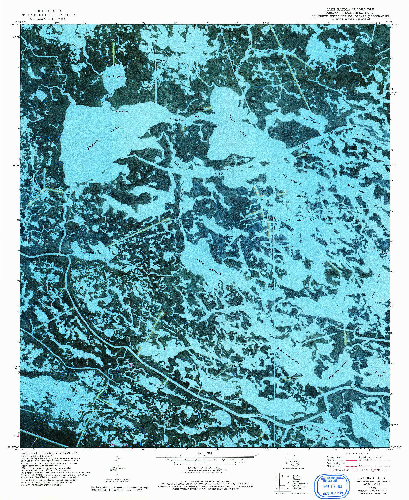 USGS 1:24000-SCALE QUADRANGLE FOR LAKE BATOLA, LA 1973