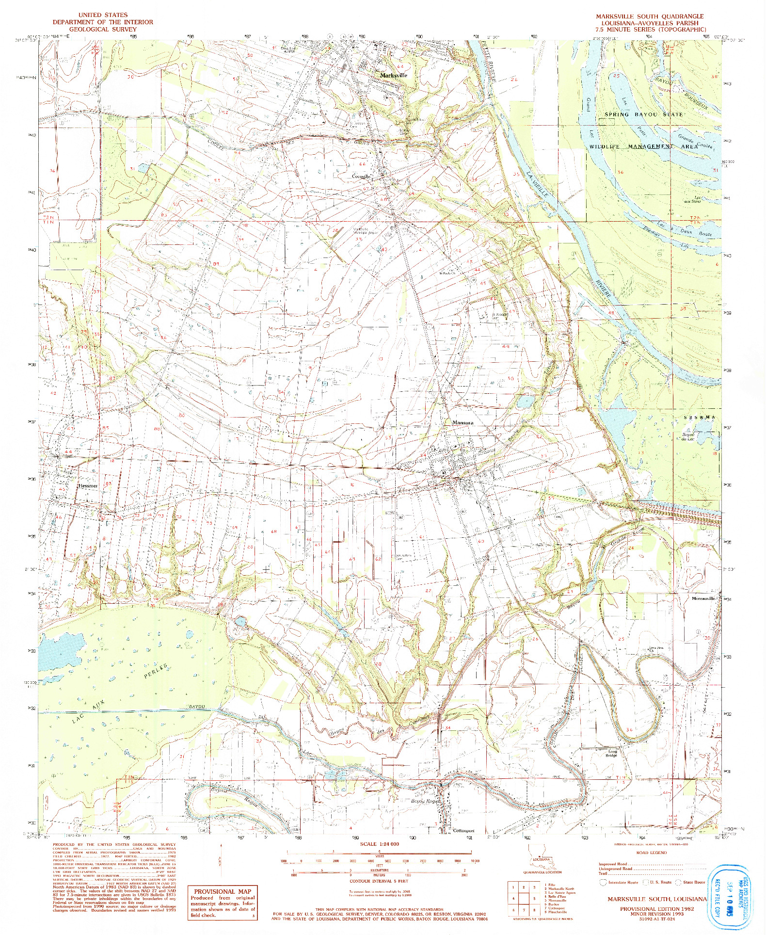 USGS 1:24000-SCALE QUADRANGLE FOR MARKSVILLE SOUTH, LA 1982
