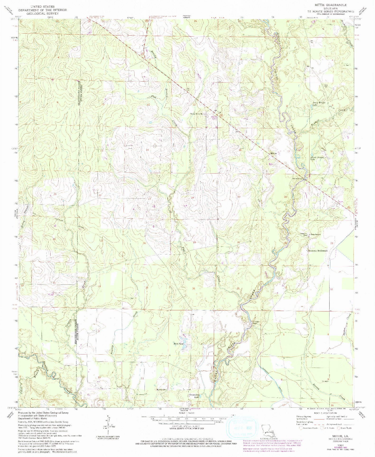 USGS 1:24000-SCALE QUADRANGLE FOR MITTIE, LA 1961