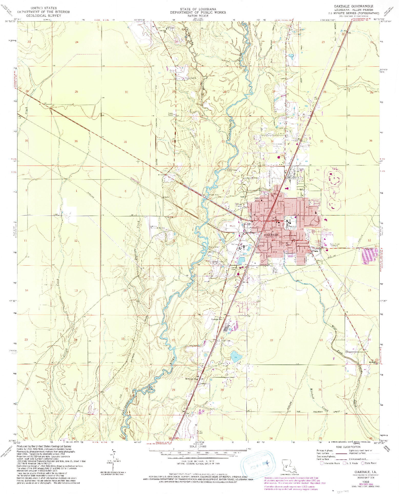 USGS 1:24000-SCALE QUADRANGLE FOR OAKDALE, LA 1968