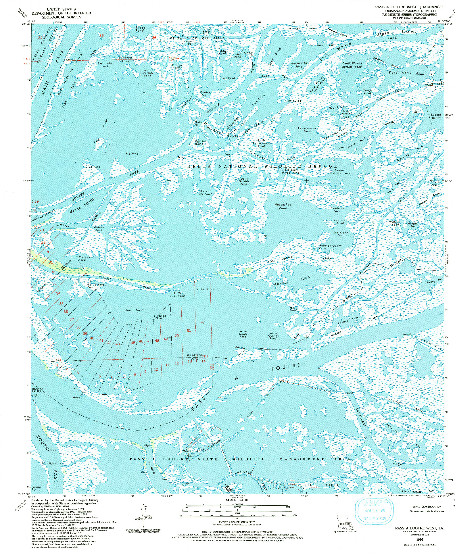 USGS 1:24000-SCALE QUADRANGLE FOR PASS A LOUTRE WEST, LA 1993