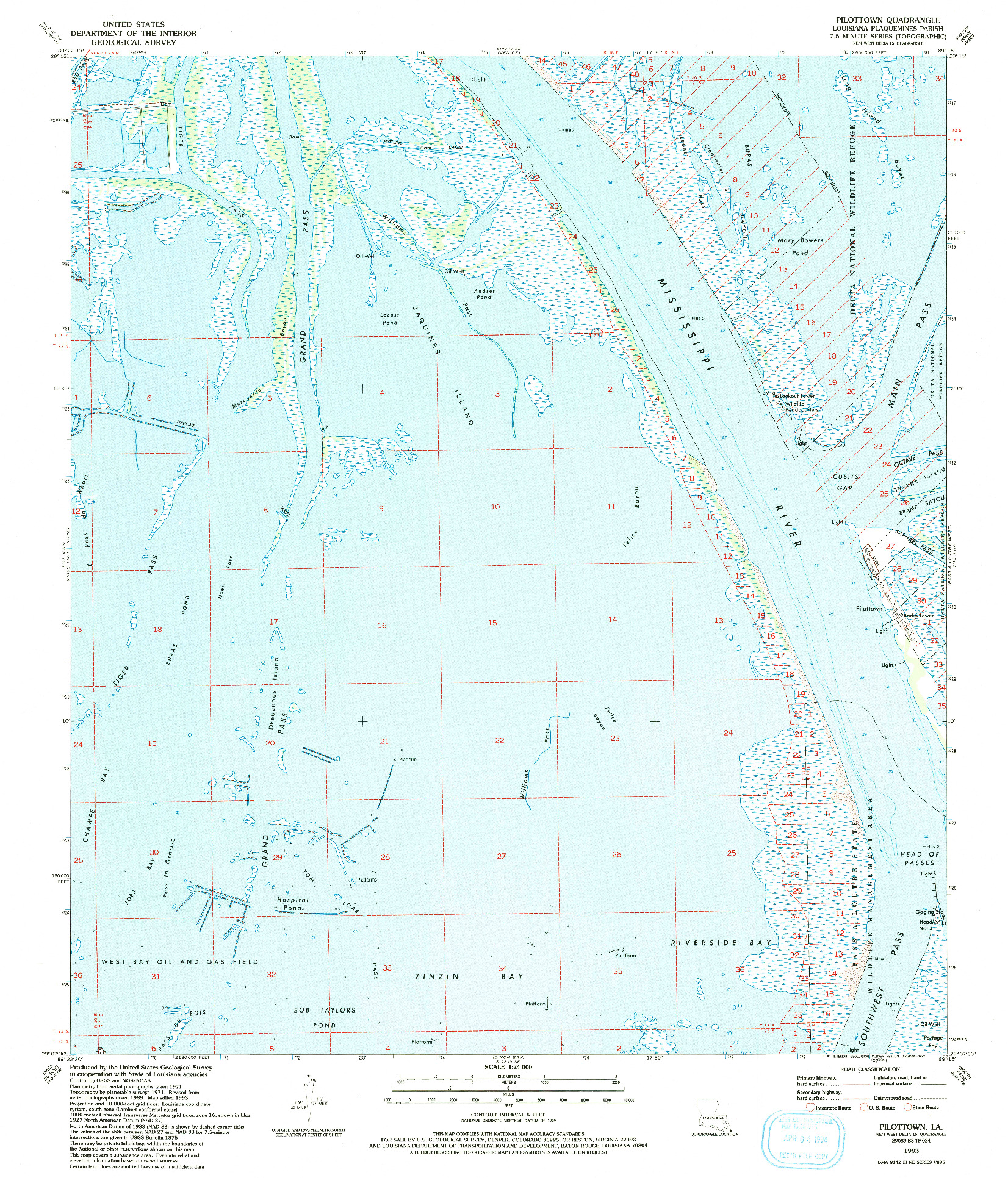 USGS 1:24000-SCALE QUADRANGLE FOR PILOTTOWN, LA 1993