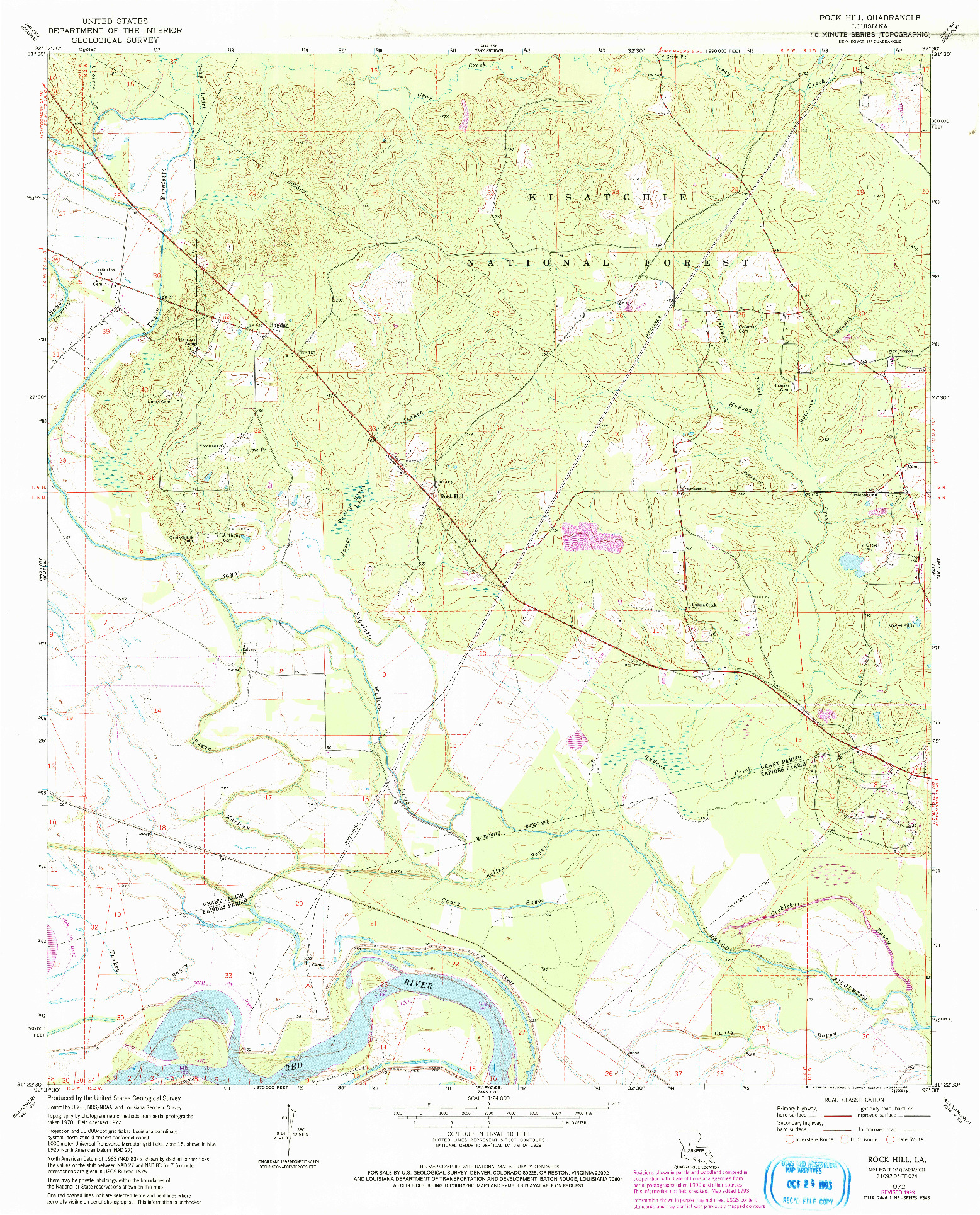 USGS 1:24000-SCALE QUADRANGLE FOR ROCK HILL, LA 1972