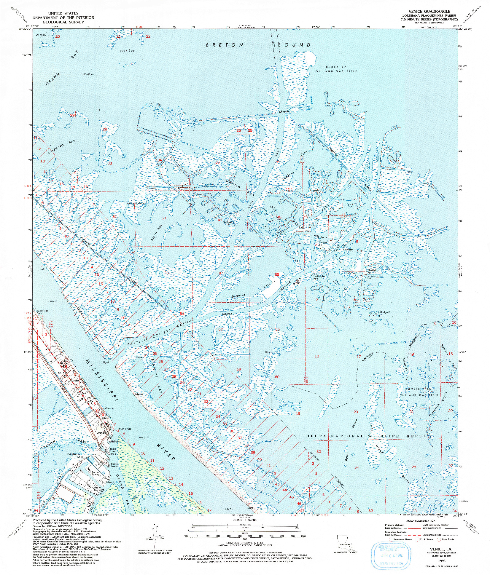 USGS 1:24000-SCALE QUADRANGLE FOR VENICE, LA 1993