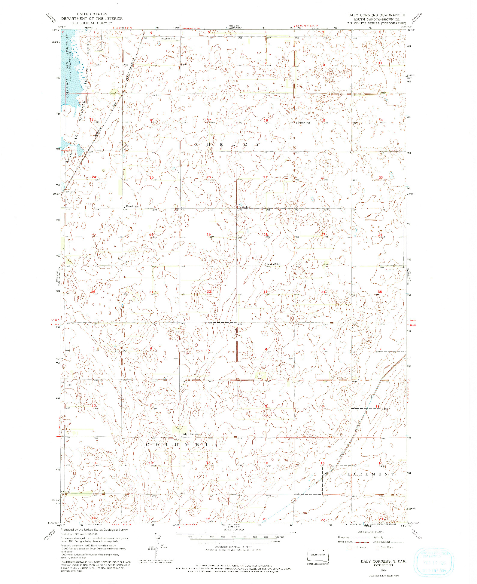 USGS 1:24000-SCALE QUADRANGLE FOR DALY CORNERS, SD 1954