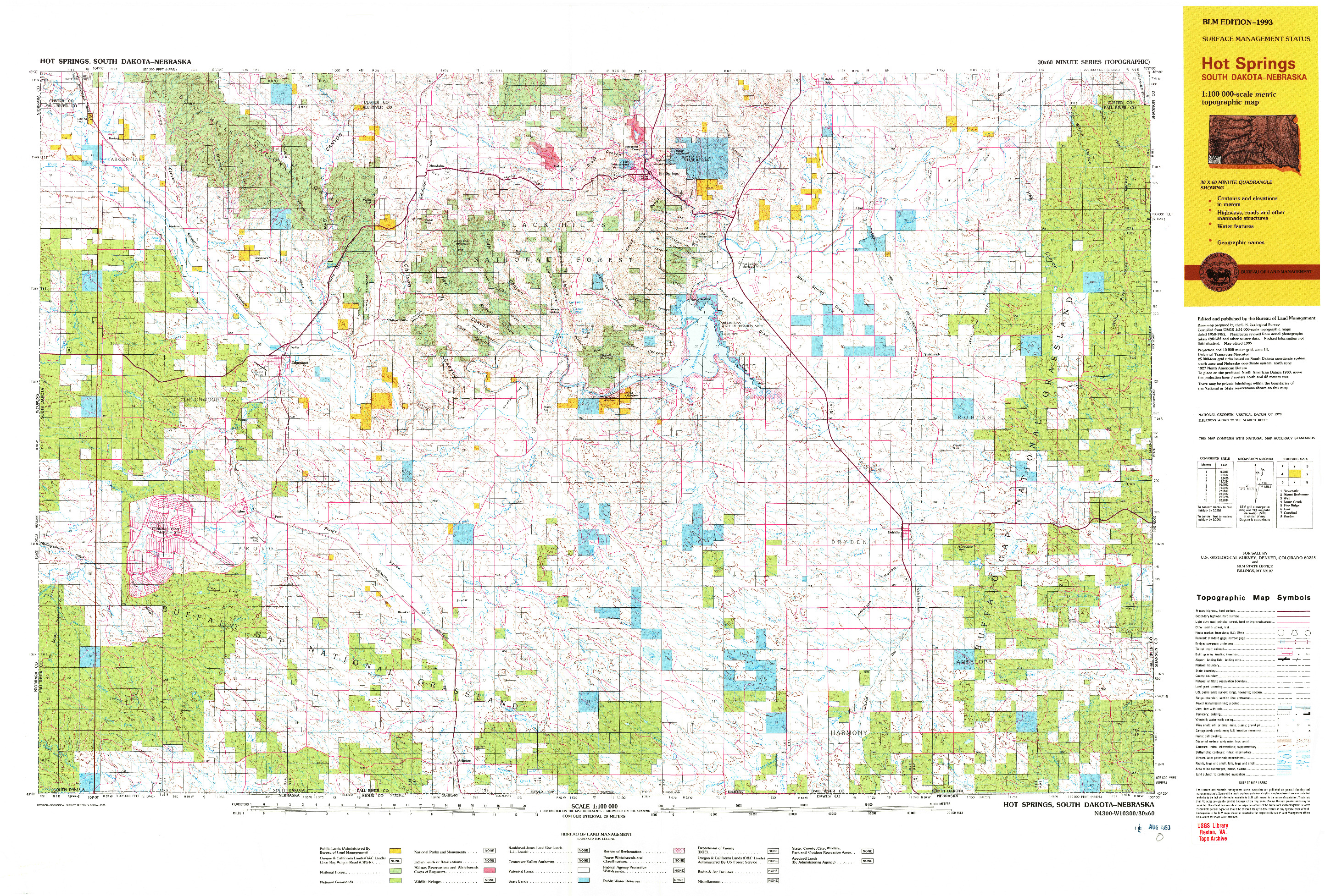 USGS 1:100000-SCALE QUADRANGLE FOR HOT SPRINGS, SD 1993