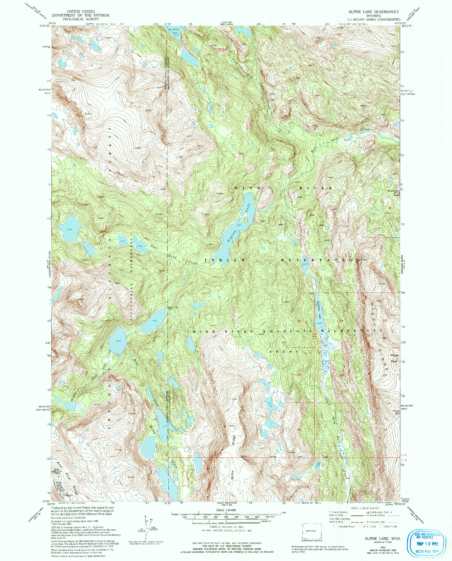 USGS 1:24000-SCALE QUADRANGLE FOR ALPINE LAKE, WY 1952