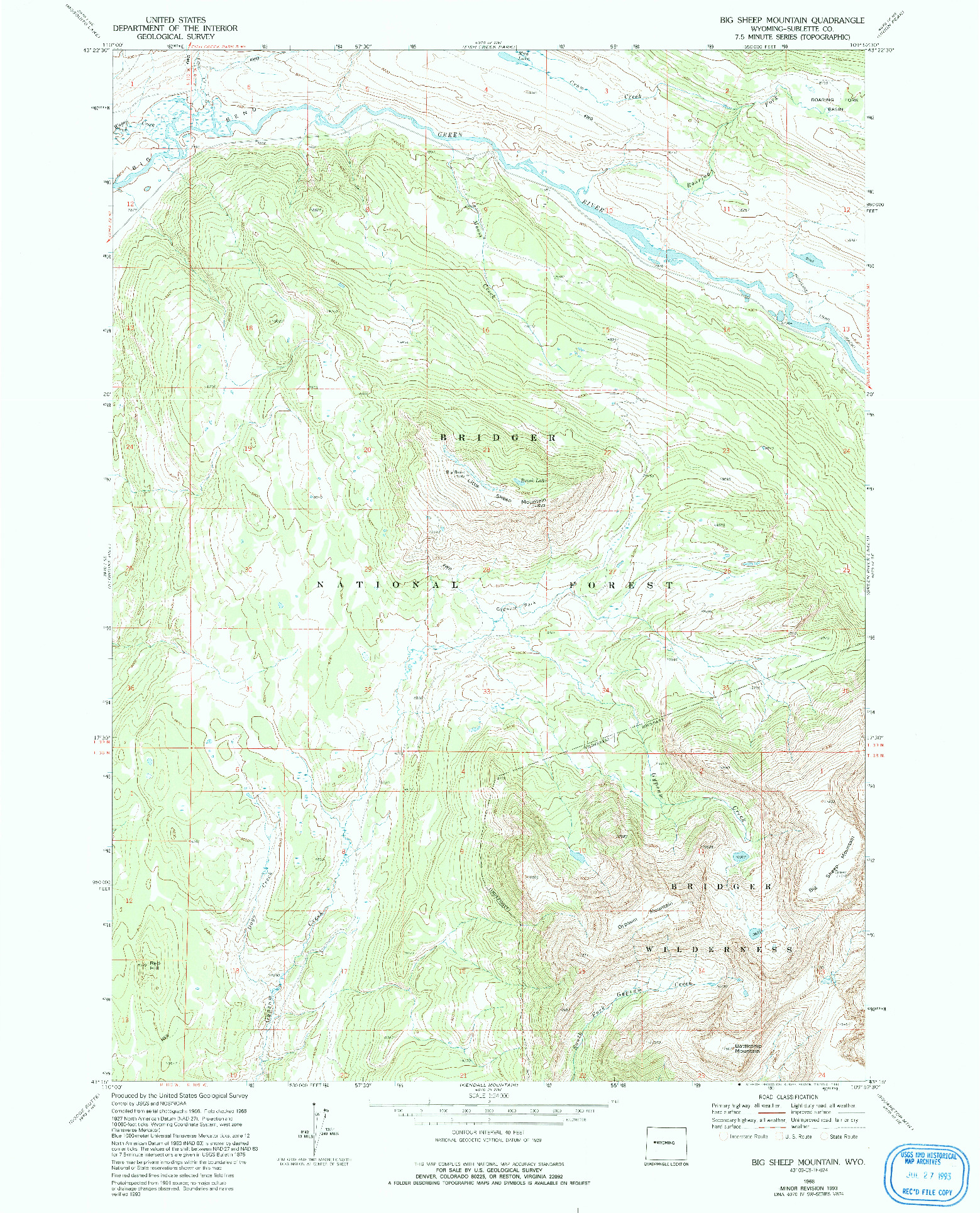 USGS 1:24000-SCALE QUADRANGLE FOR BIG SHEEP MOUNTAIN, WY 1968