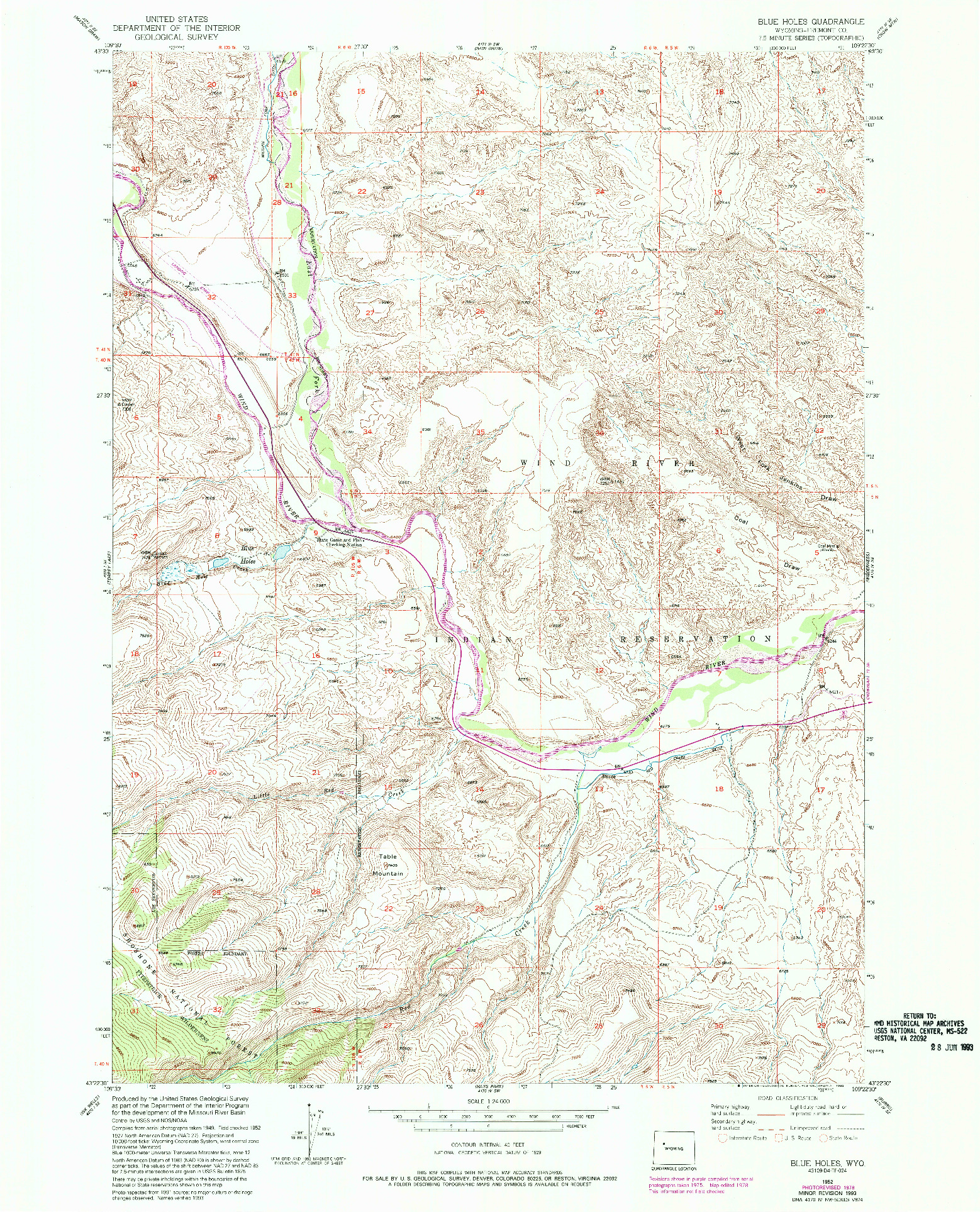 USGS 1:24000-SCALE QUADRANGLE FOR BLUE HOLES, WY 1952