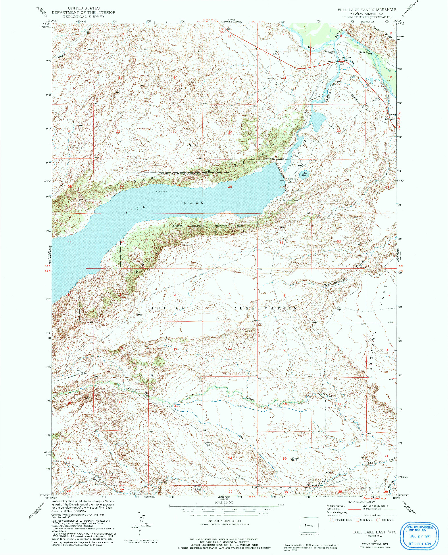 USGS 1:24000-SCALE QUADRANGLE FOR BULL LAKE EAST, WY 1951