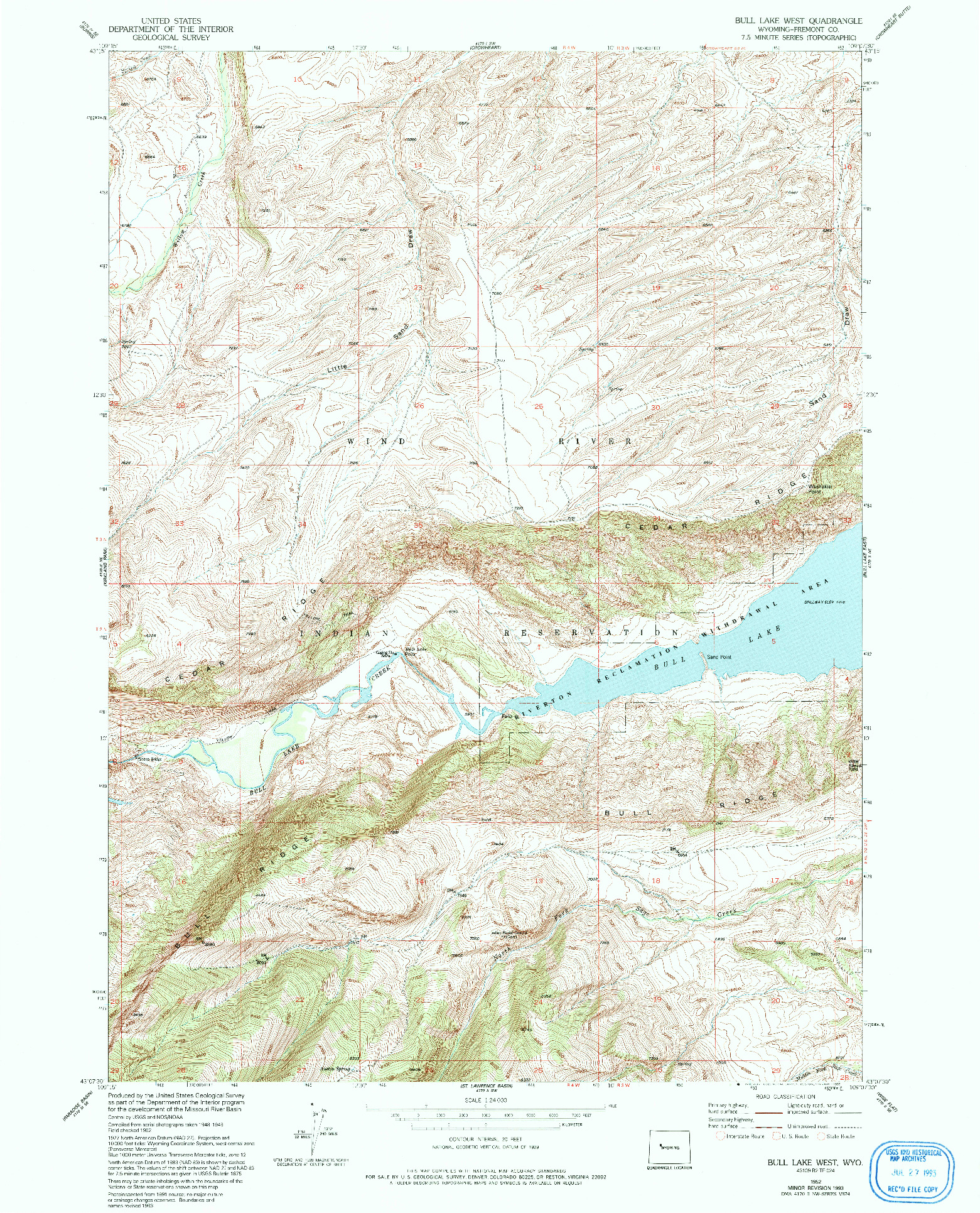 USGS 1:24000-SCALE QUADRANGLE FOR BULL LAKE WEST, WY 1952