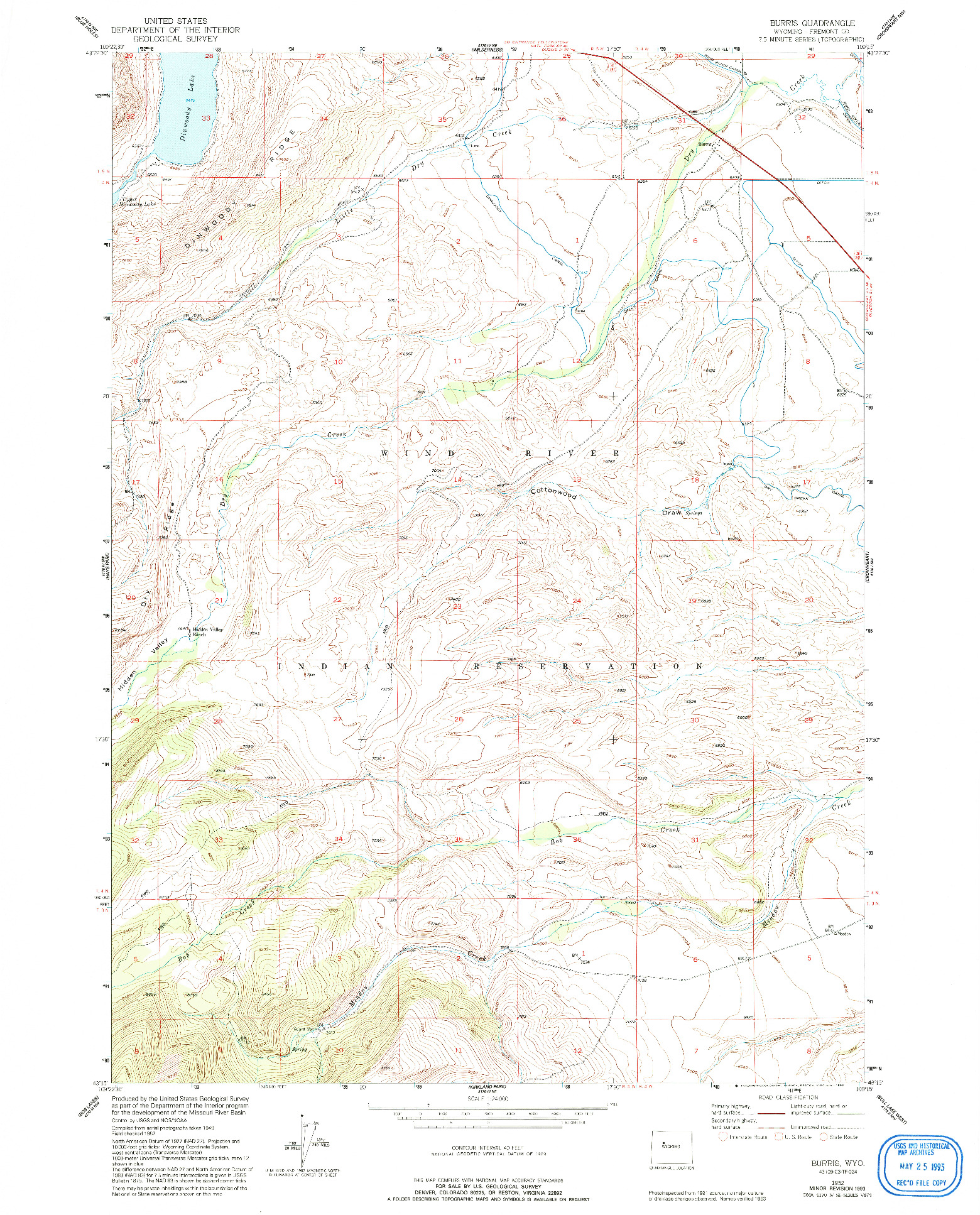 USGS 1:24000-SCALE QUADRANGLE FOR BURRIS, WY 1952