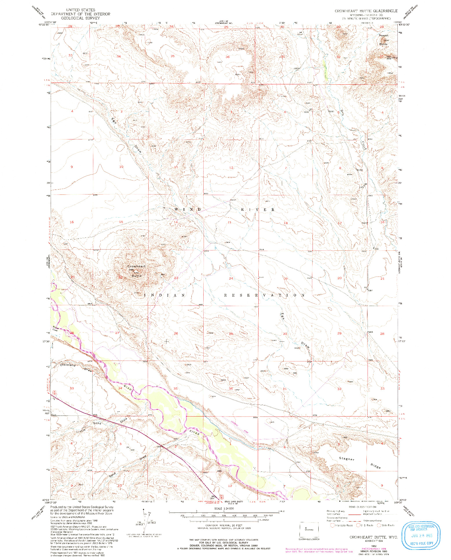 USGS 1:24000-SCALE QUADRANGLE FOR CROWHEART BUTTE, WY 1952