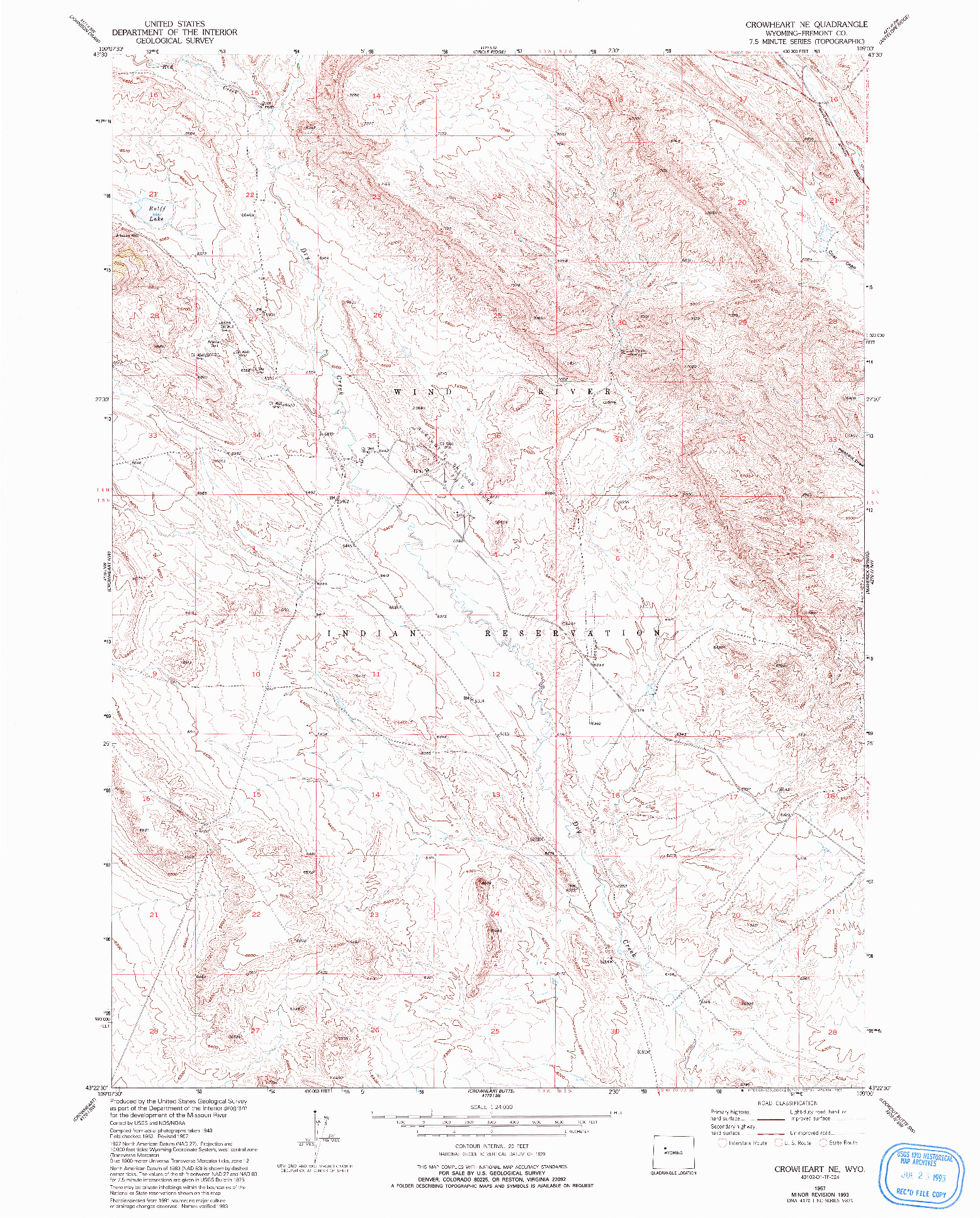 USGS 1:24000-SCALE QUADRANGLE FOR CROWHEART NE, WY 1957