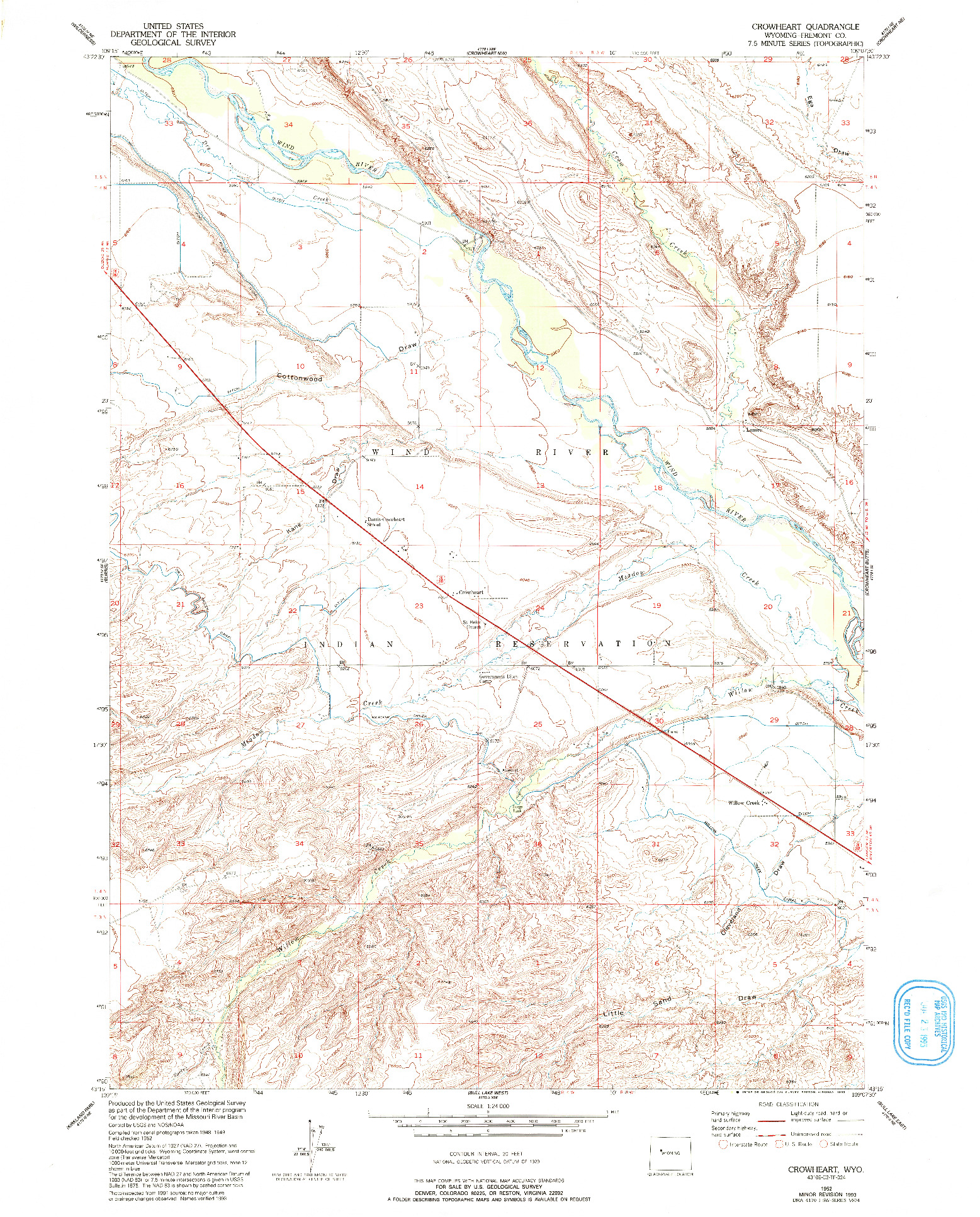 USGS 1:24000-SCALE QUADRANGLE FOR CROWHEART, WY 1952