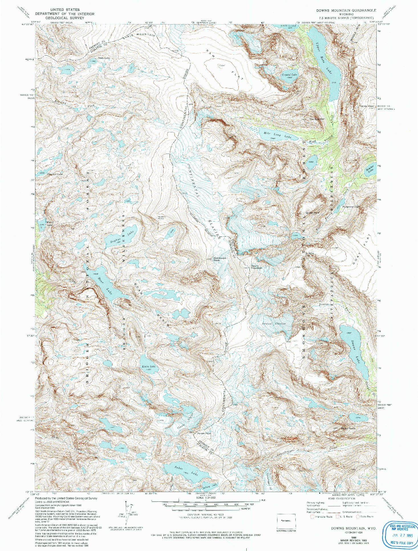 USGS 1:24000-SCALE QUADRANGLE FOR DOWNS MOUNTAIN, WY 1968