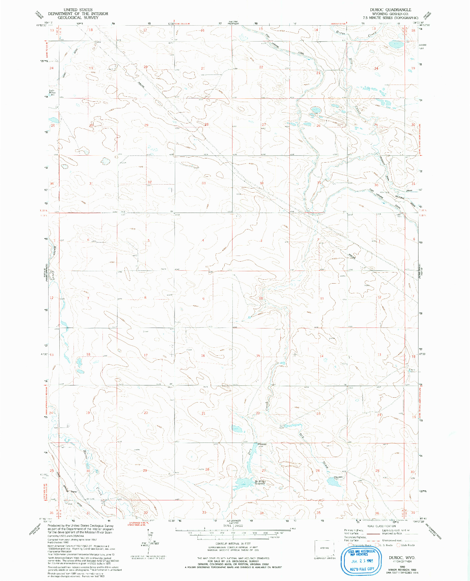 USGS 1:24000-SCALE QUADRANGLE FOR DUROC, WY 1960