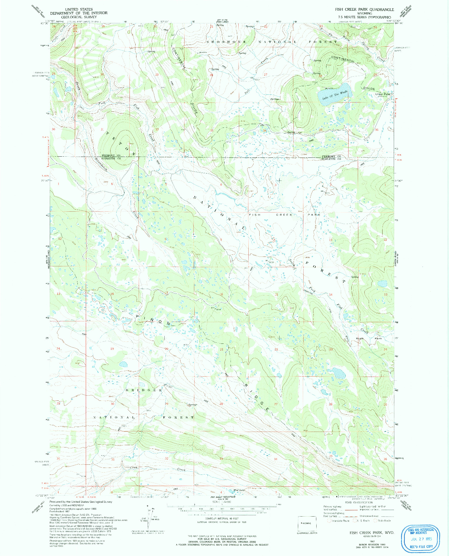 USGS 1:24000-SCALE QUADRANGLE FOR FISH CREEK PARK, WY 1967