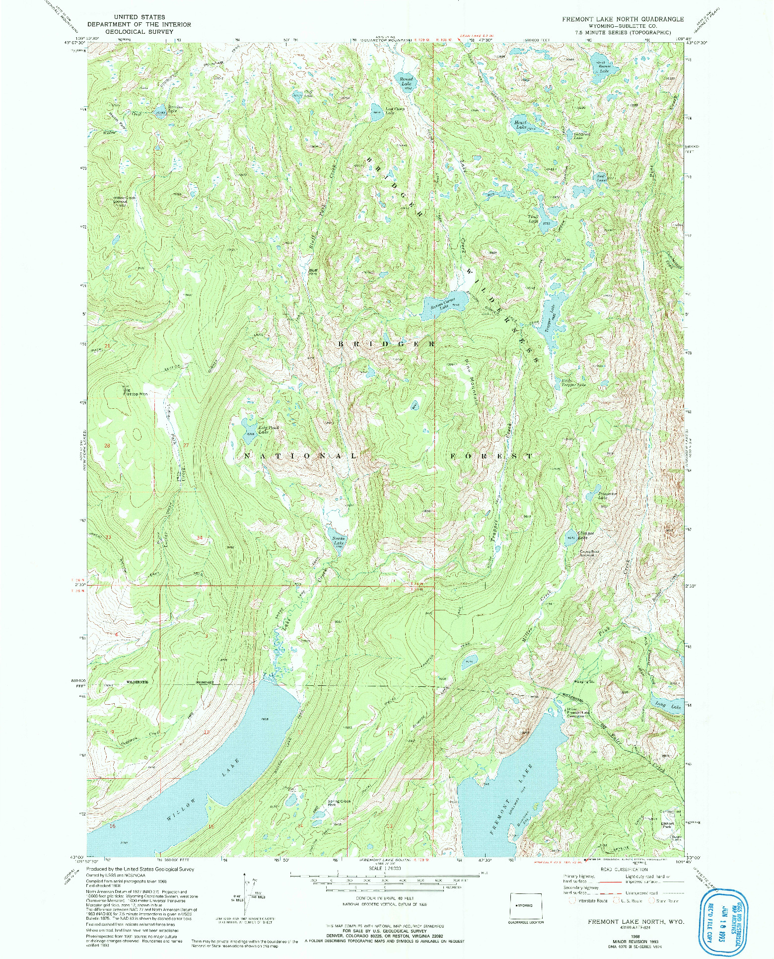 USGS 1:24000-SCALE QUADRANGLE FOR FREMONT LAKE NORTH, WY 1968