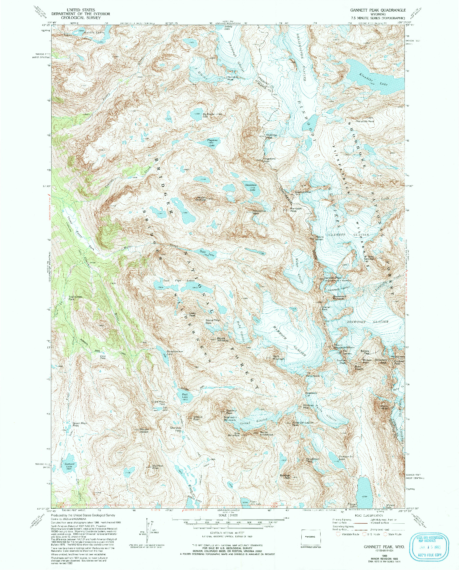 USGS 1:24000-SCALE QUADRANGLE FOR GANNETT PEAK, WY 1968