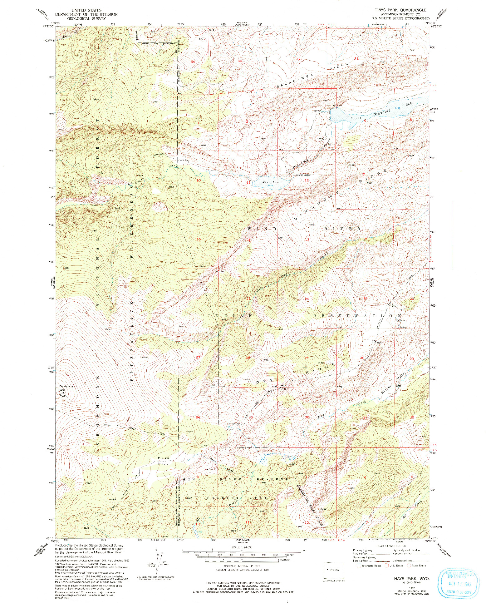 USGS 1:24000-SCALE QUADRANGLE FOR HAYS PARK, WY 1952
