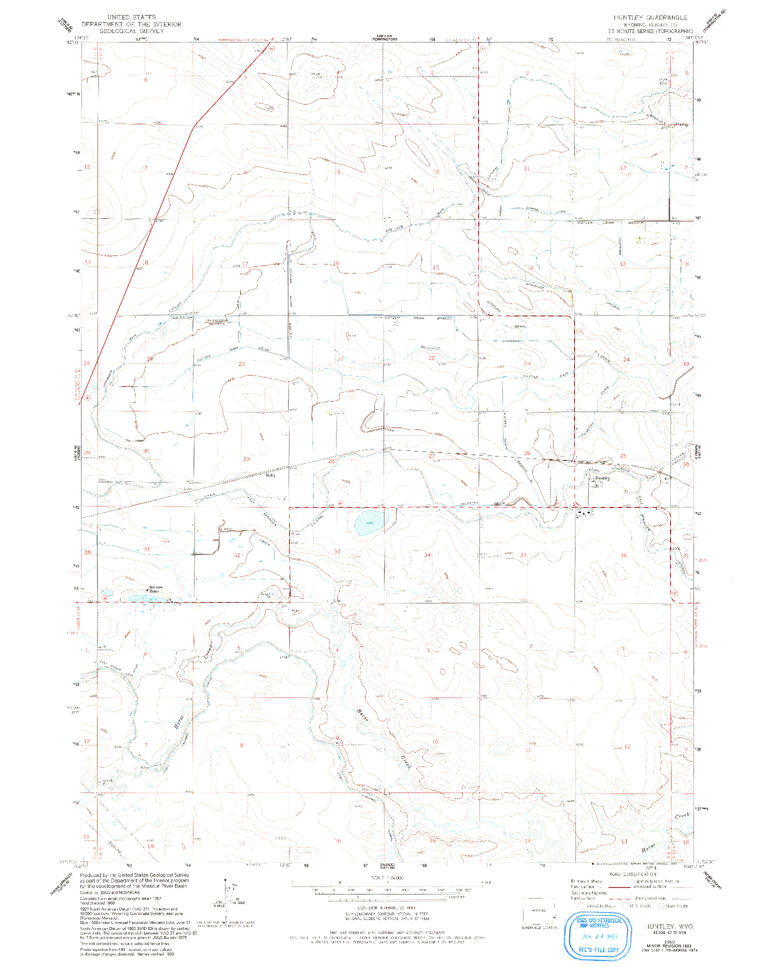 USGS 1:24000-SCALE QUADRANGLE FOR HUNTLEY, WY 1960