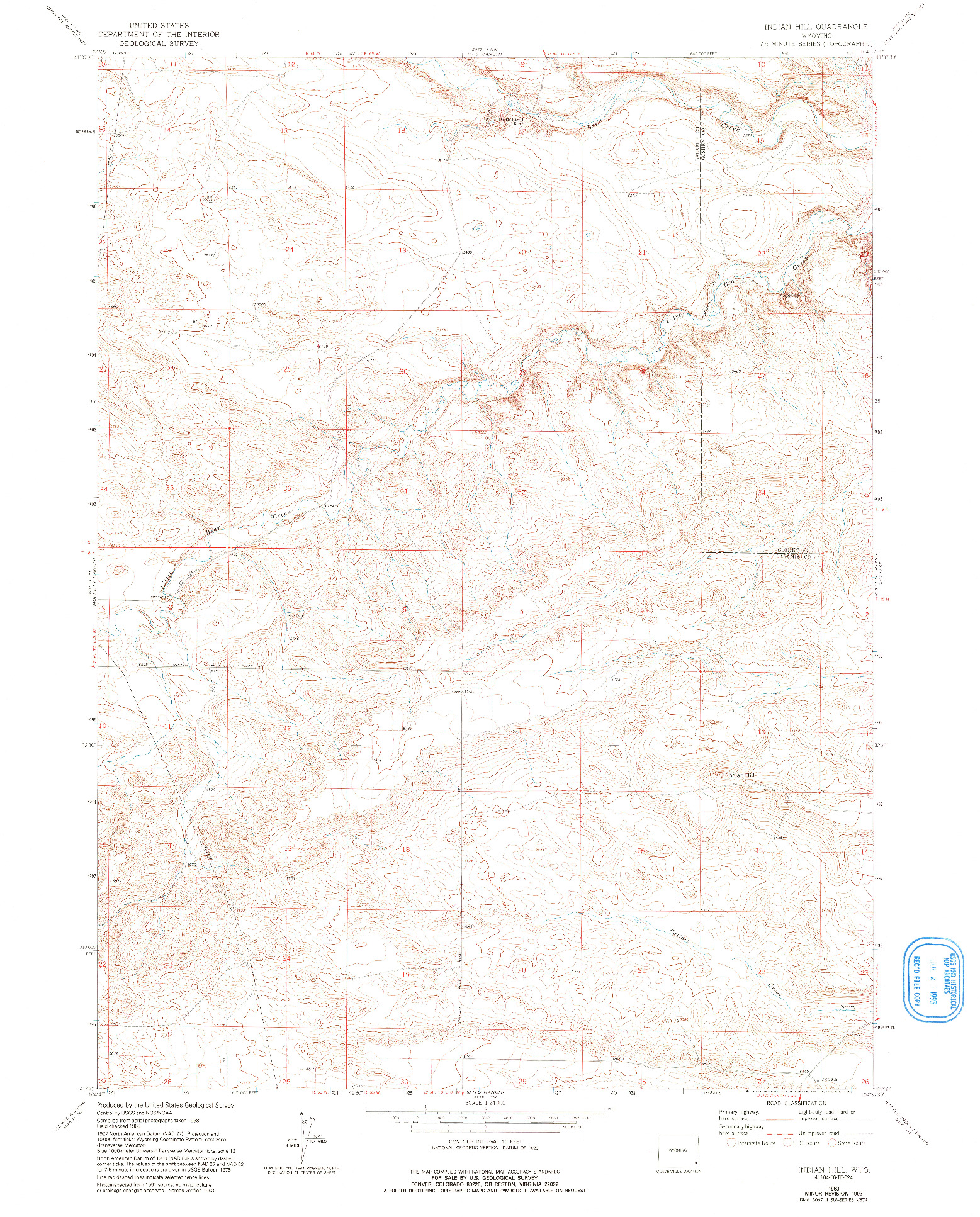 USGS 1:24000-SCALE QUADRANGLE FOR INDIAN HILL, WY 1963