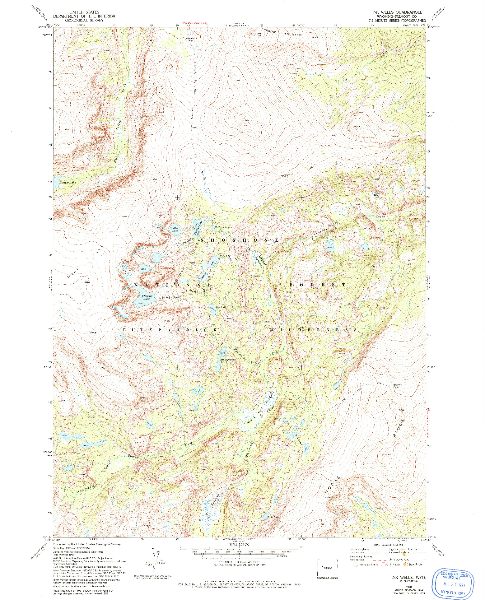 USGS 1:24000-SCALE QUADRANGLE FOR INK WELLS, WY 1968