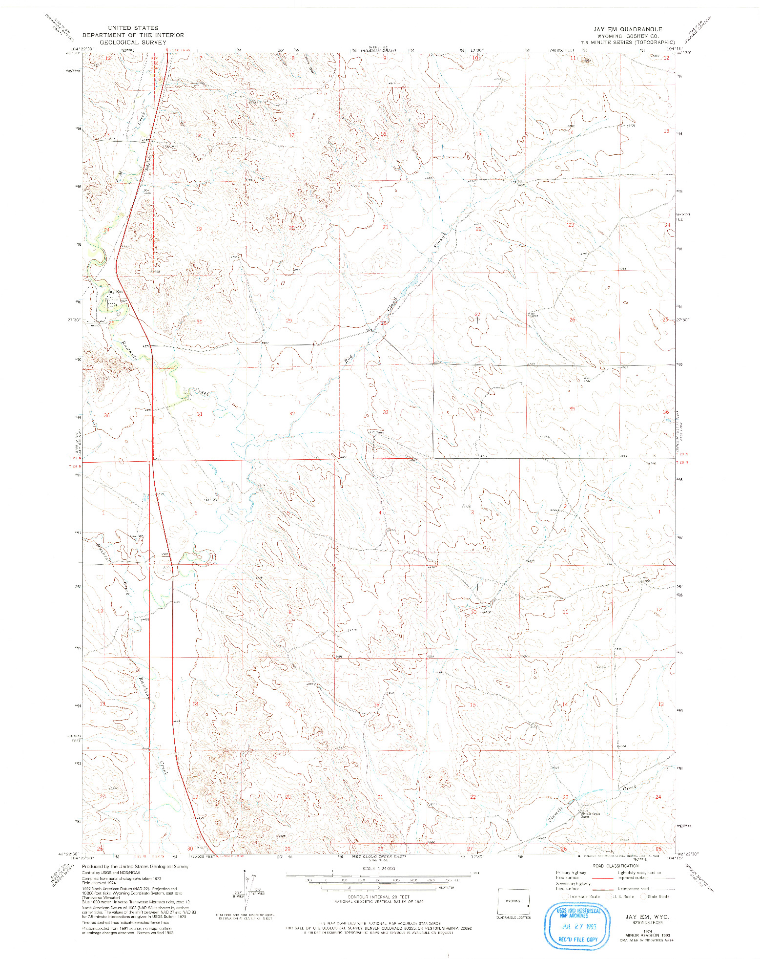 USGS 1:24000-SCALE QUADRANGLE FOR JAY EM, WY 1974