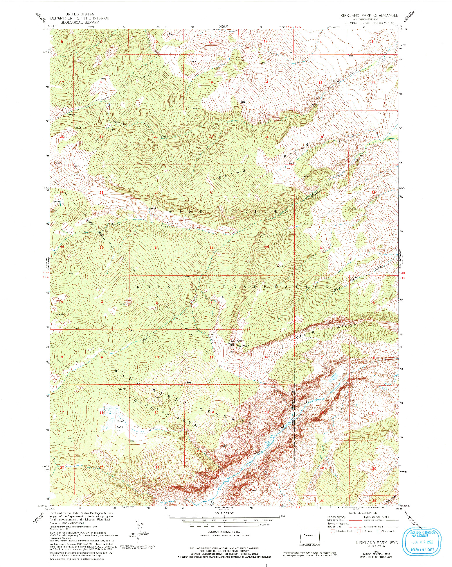 USGS 1:24000-SCALE QUADRANGLE FOR KIRKLAND PARK, WY 1952