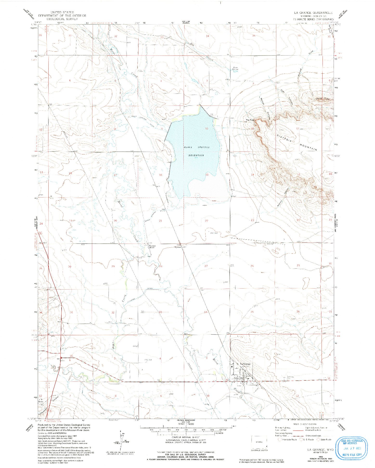 USGS 1:24000-SCALE QUADRANGLE FOR LA GRANGE, WY 1960