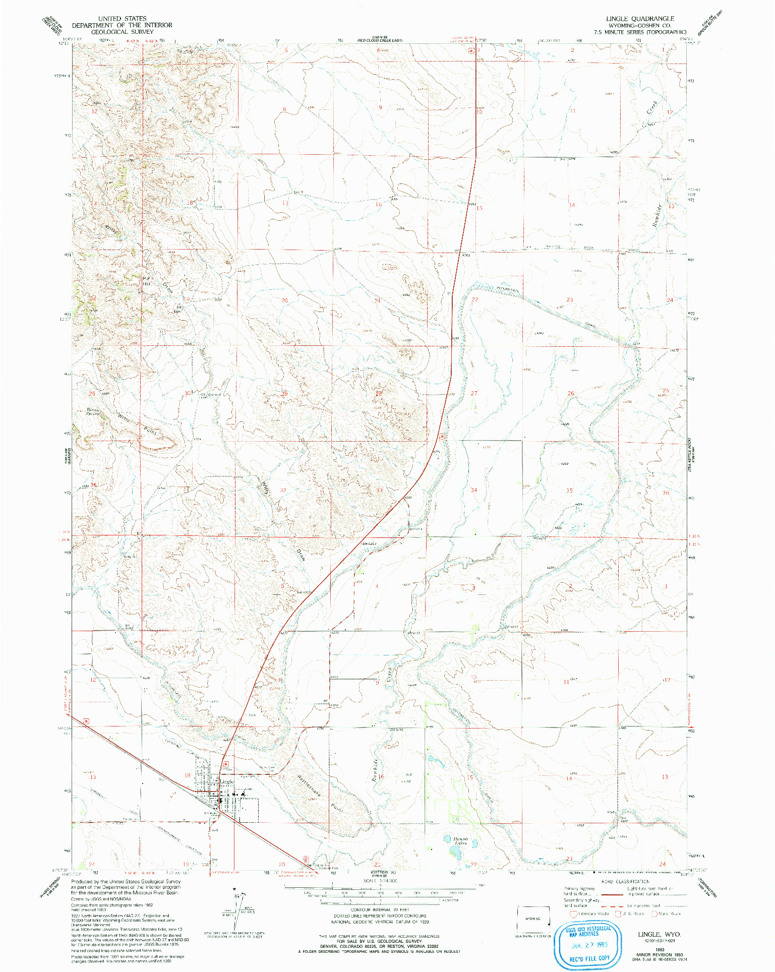 USGS 1:24000-SCALE QUADRANGLE FOR LINGLE, WY 1963
