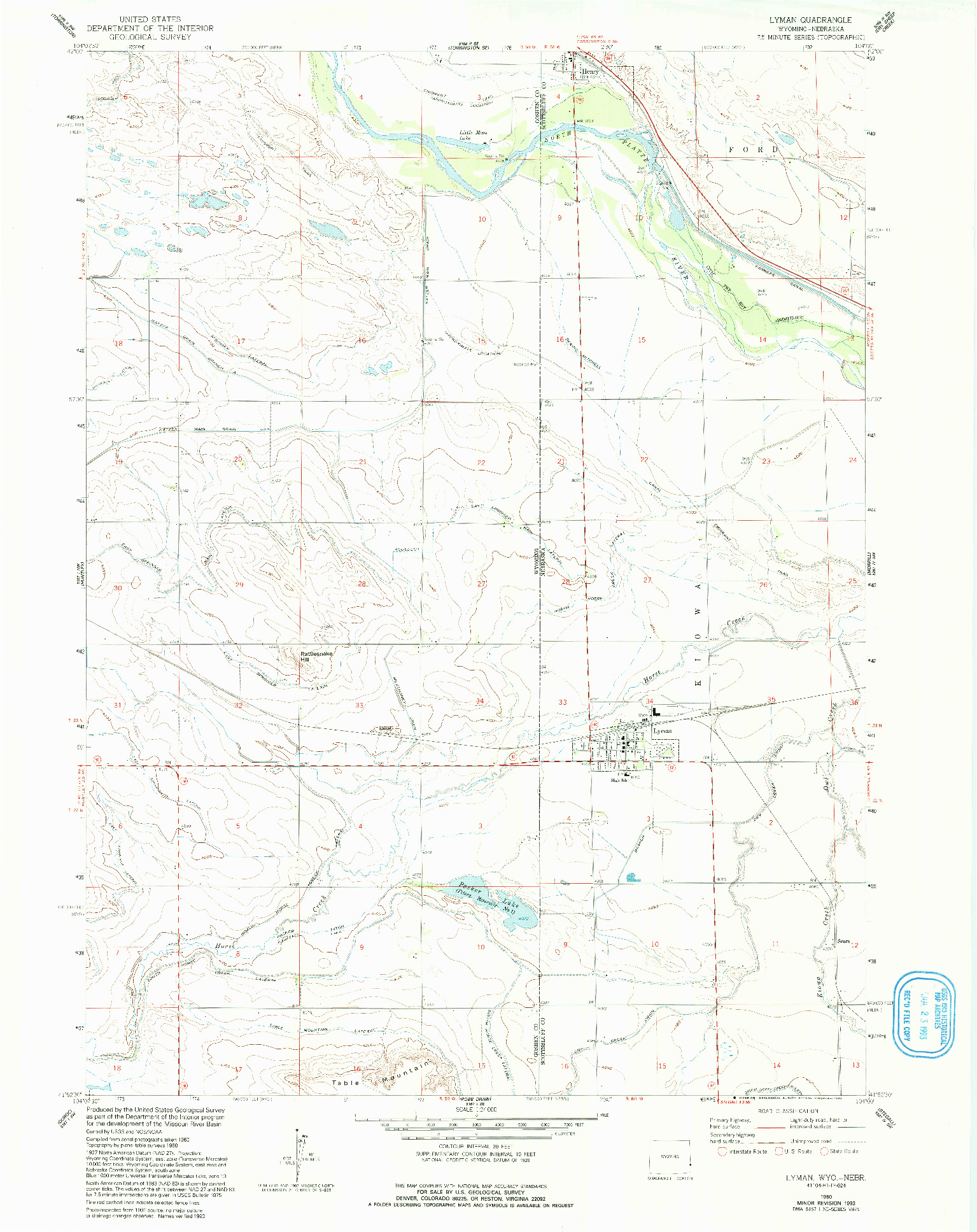 USGS 1:24000-SCALE QUADRANGLE FOR LYMAN, WY 1960