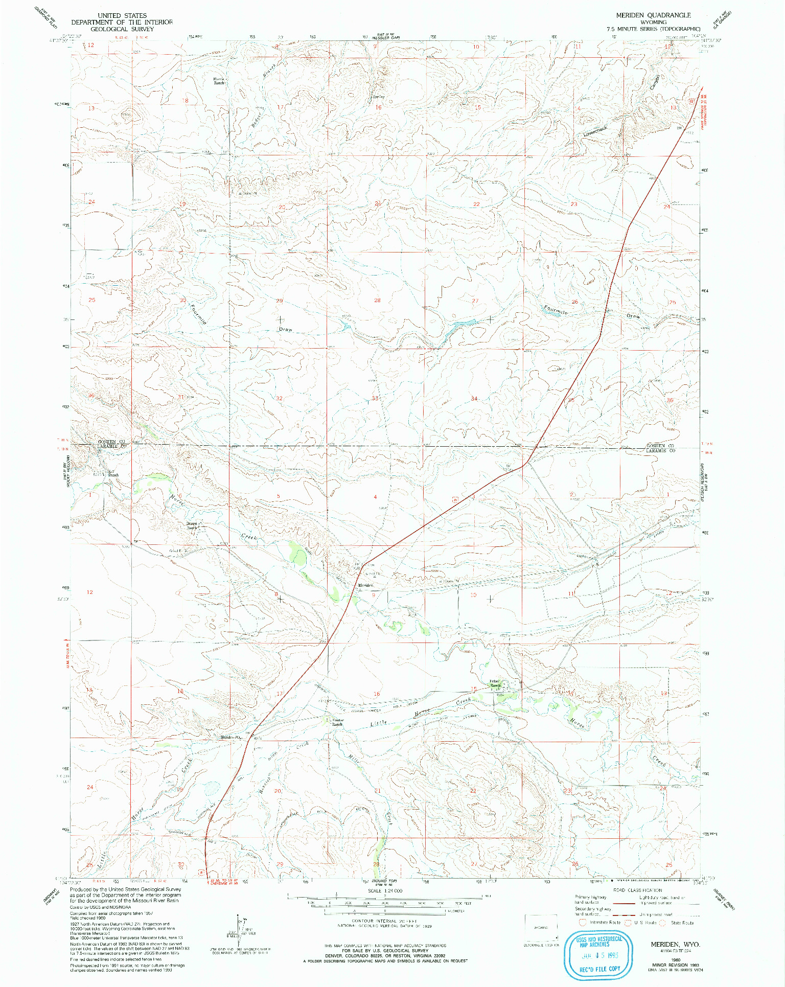 USGS 1:24000-SCALE QUADRANGLE FOR MERIDEN, WY 1960