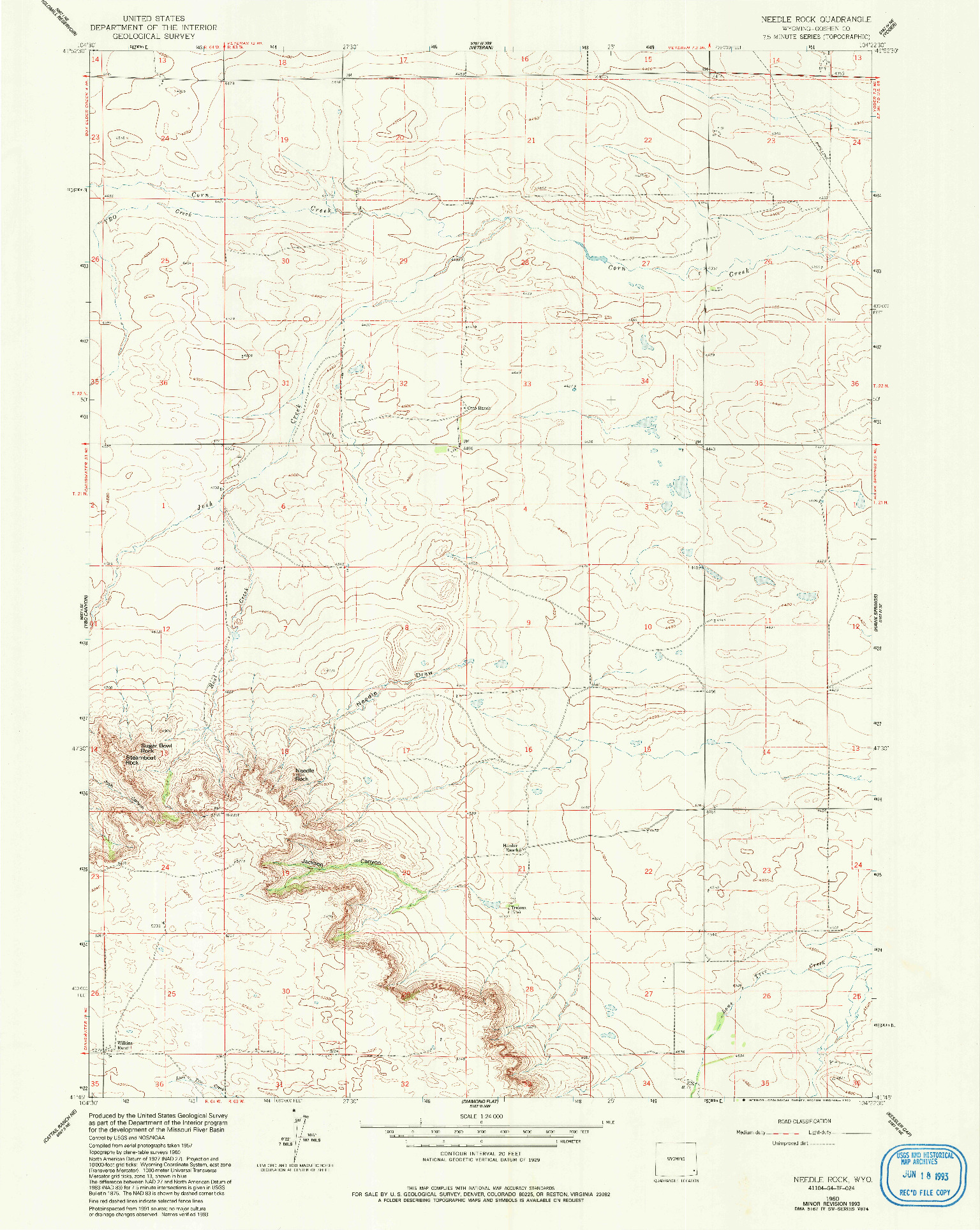 USGS 1:24000-SCALE QUADRANGLE FOR NEEDLE ROCK, WY 1960