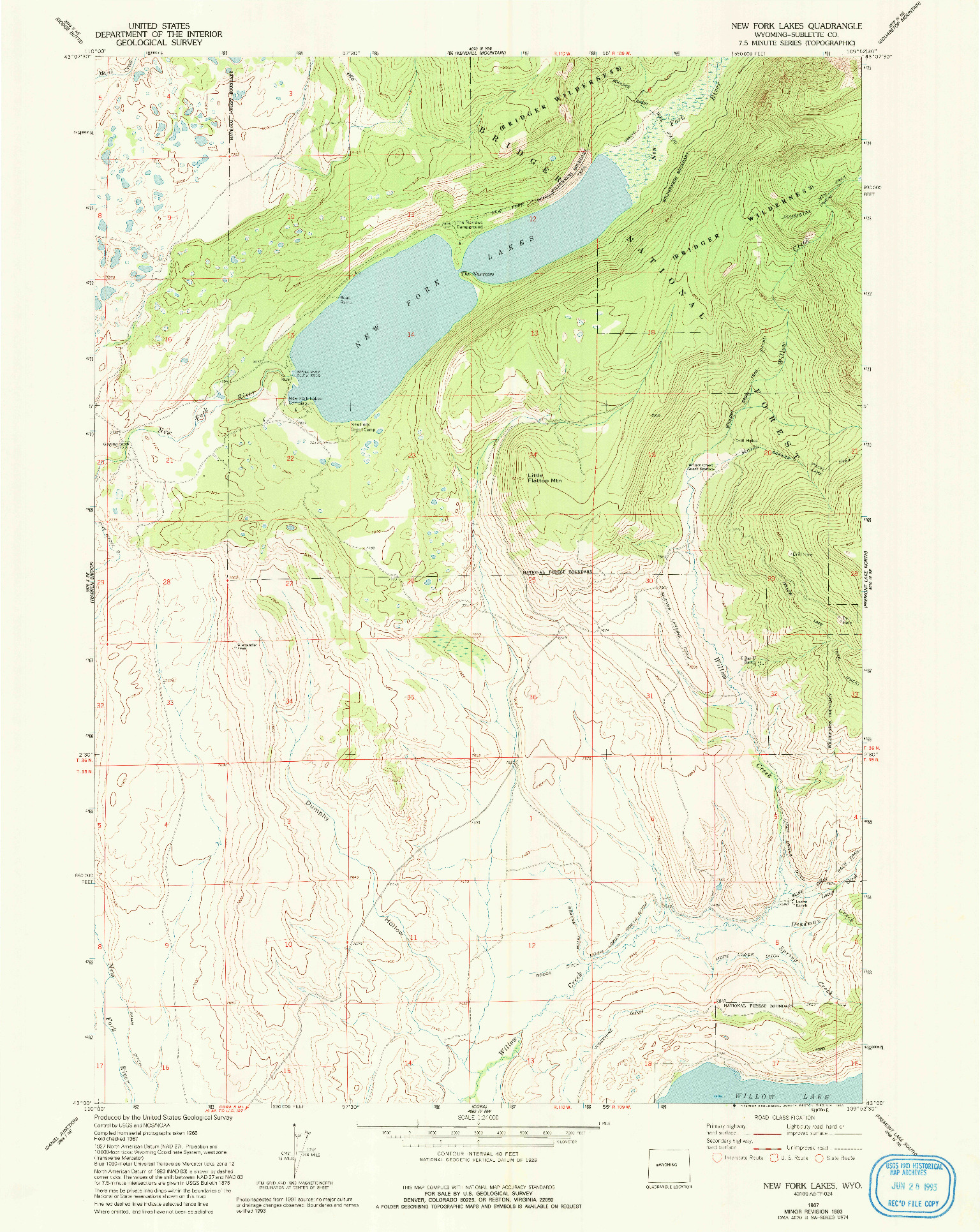 USGS 1:24000-SCALE QUADRANGLE FOR NEW FORK LAKES, WY 1967