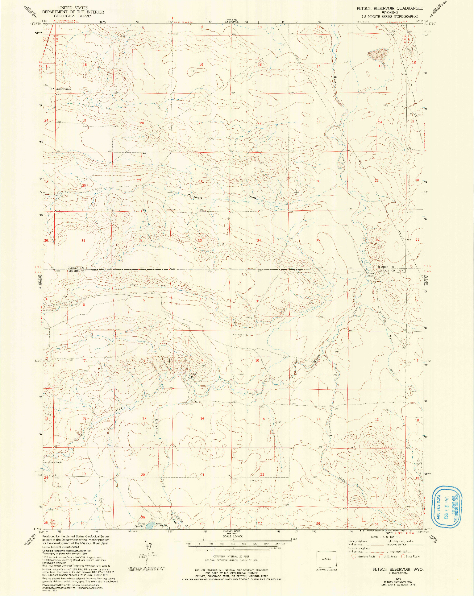 USGS 1:24000-SCALE QUADRANGLE FOR PETSCH RESERVOIR, WY 1960