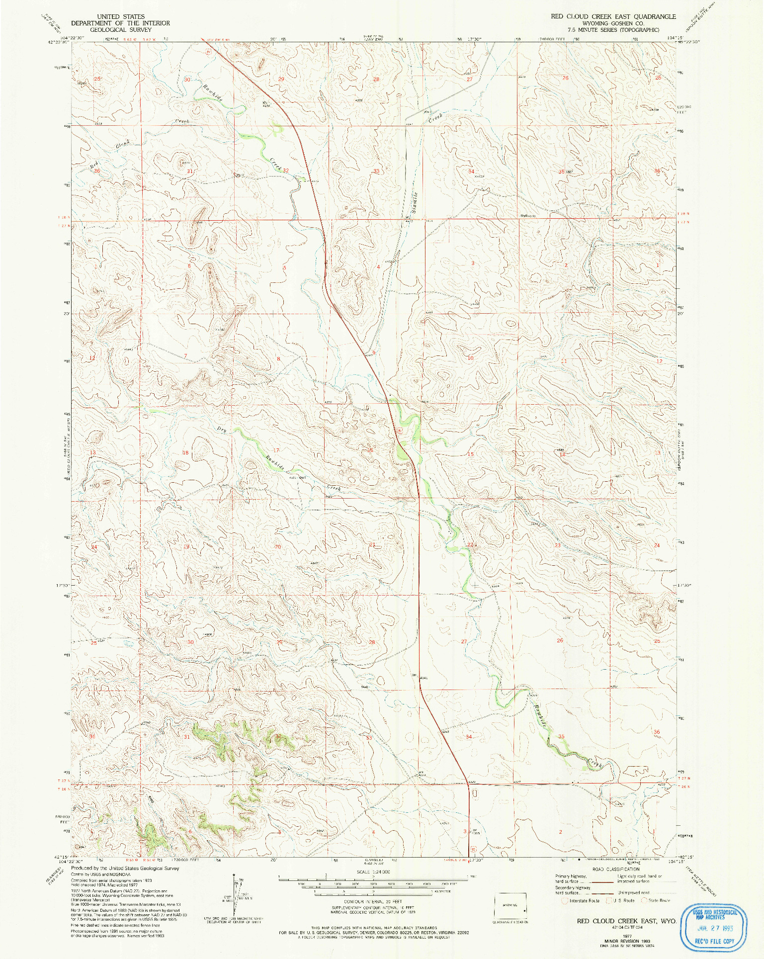 USGS 1:24000-SCALE QUADRANGLE FOR RED CLOUD CREEK EAST, WY 1977
