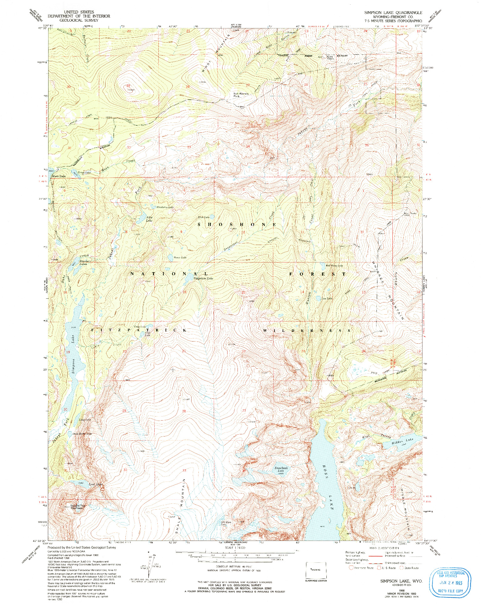 USGS 1:24000-SCALE QUADRANGLE FOR SIMPSON LAKE, WY 1968