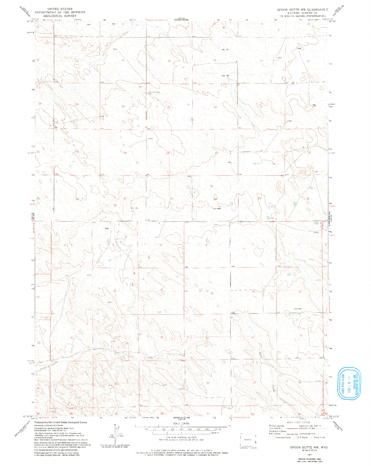 USGS 1:24000-SCALE QUADRANGLE FOR SPOON BUTTE NW, WY 1977