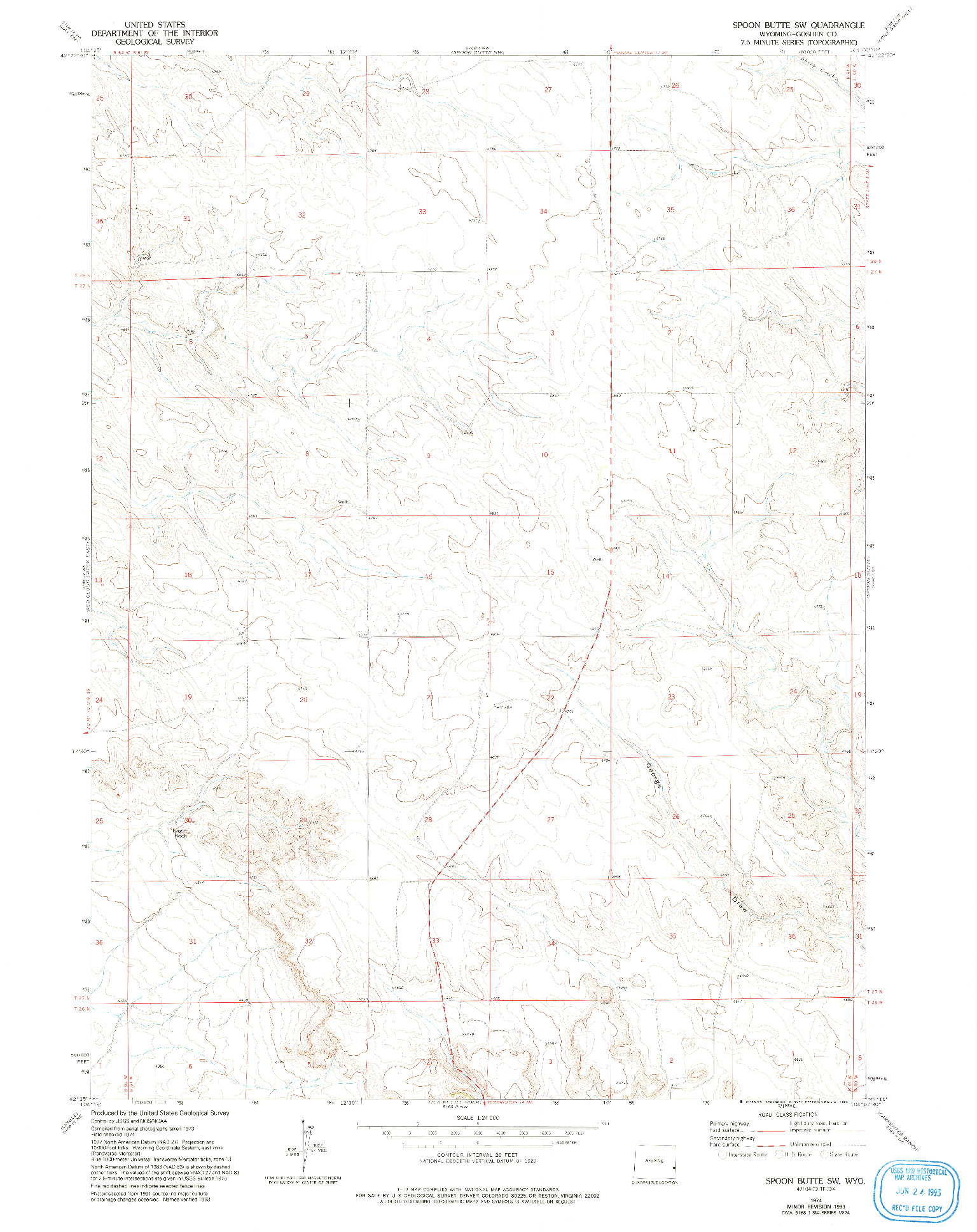 USGS 1:24000-SCALE QUADRANGLE FOR SPOON BUTTE SW, WY 1974