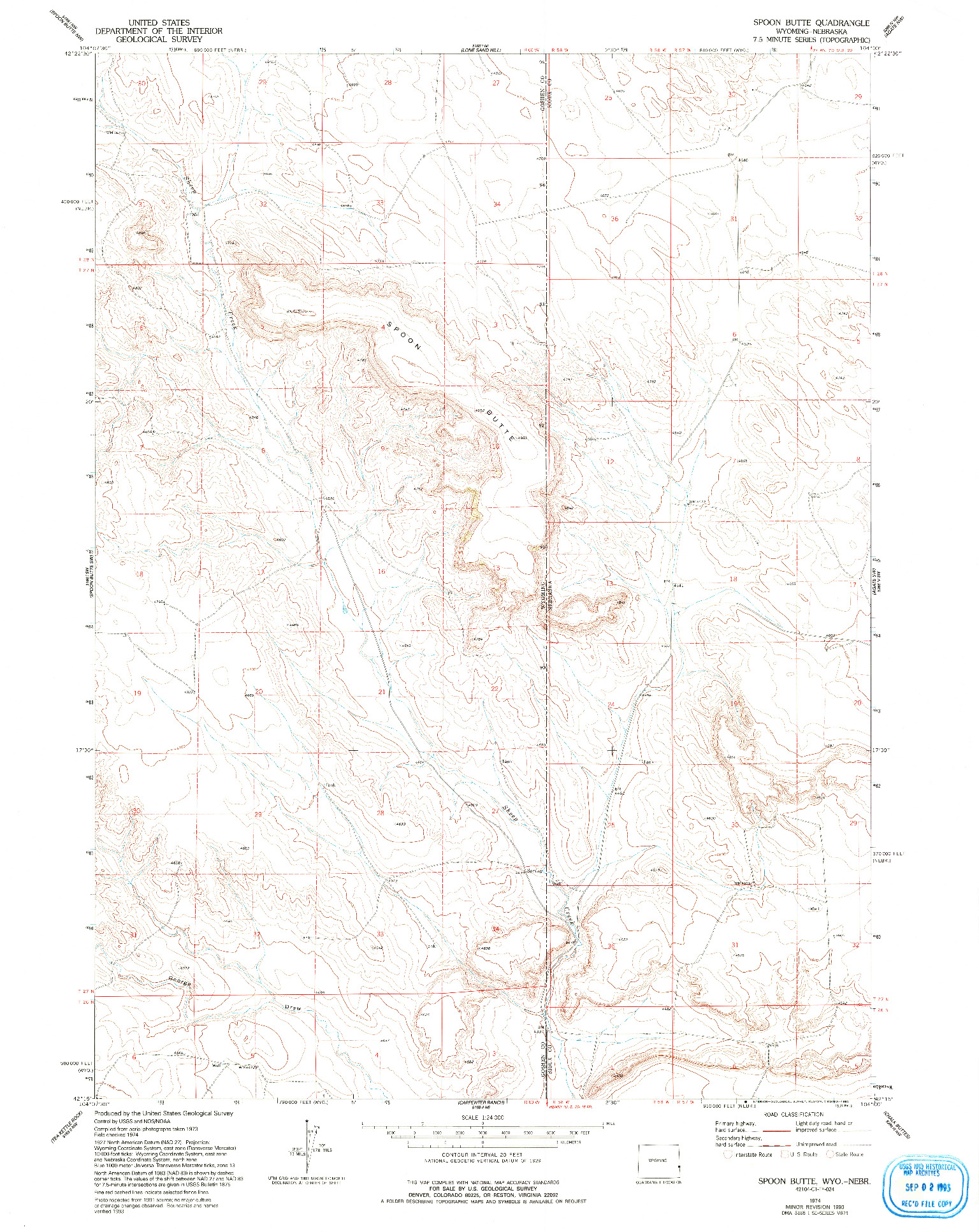 USGS 1:24000-SCALE QUADRANGLE FOR SPOON BUTTE, WY 1974