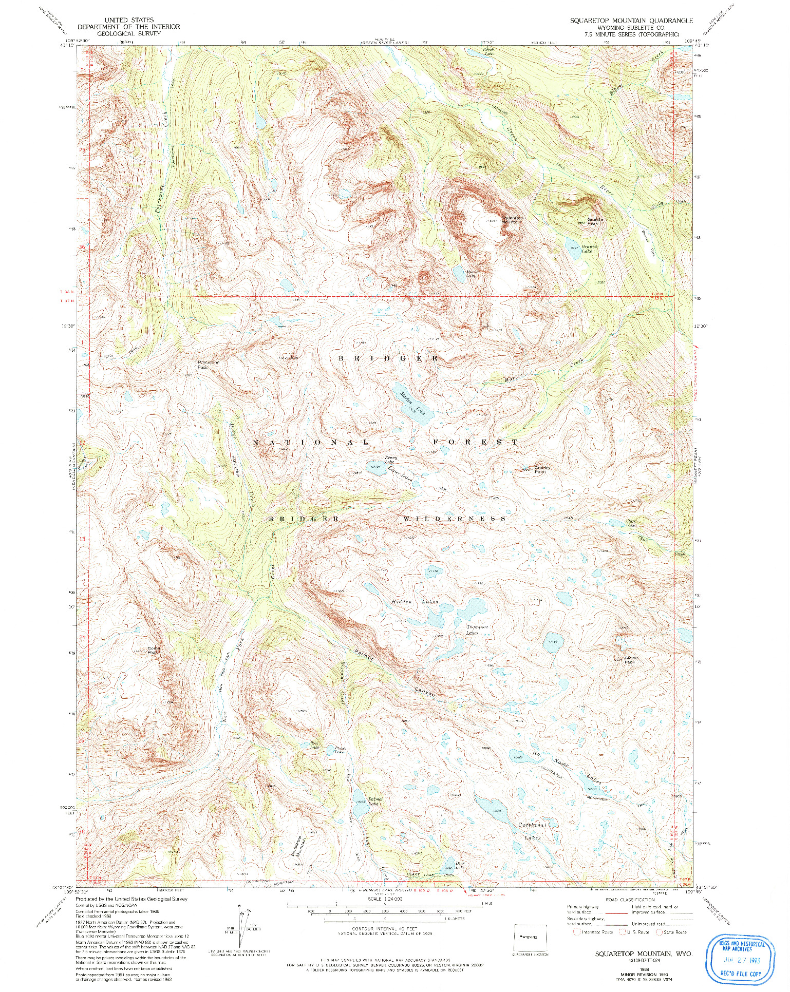 USGS 1:24000-SCALE QUADRANGLE FOR SQUARETOP MOUNTAIN, WY 1968