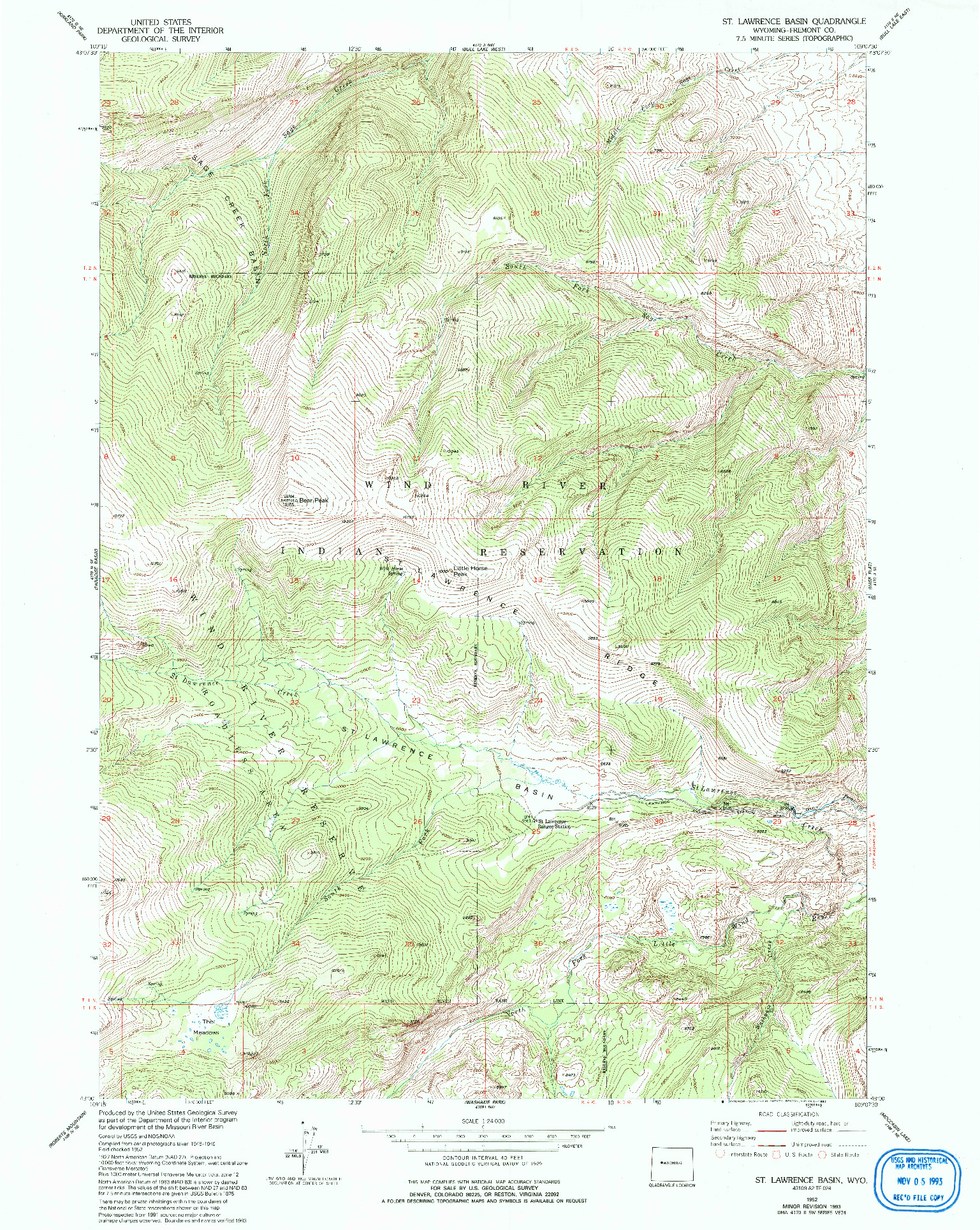 USGS 1:24000-SCALE QUADRANGLE FOR ST. LAWRENCE BASIN, WY 1952