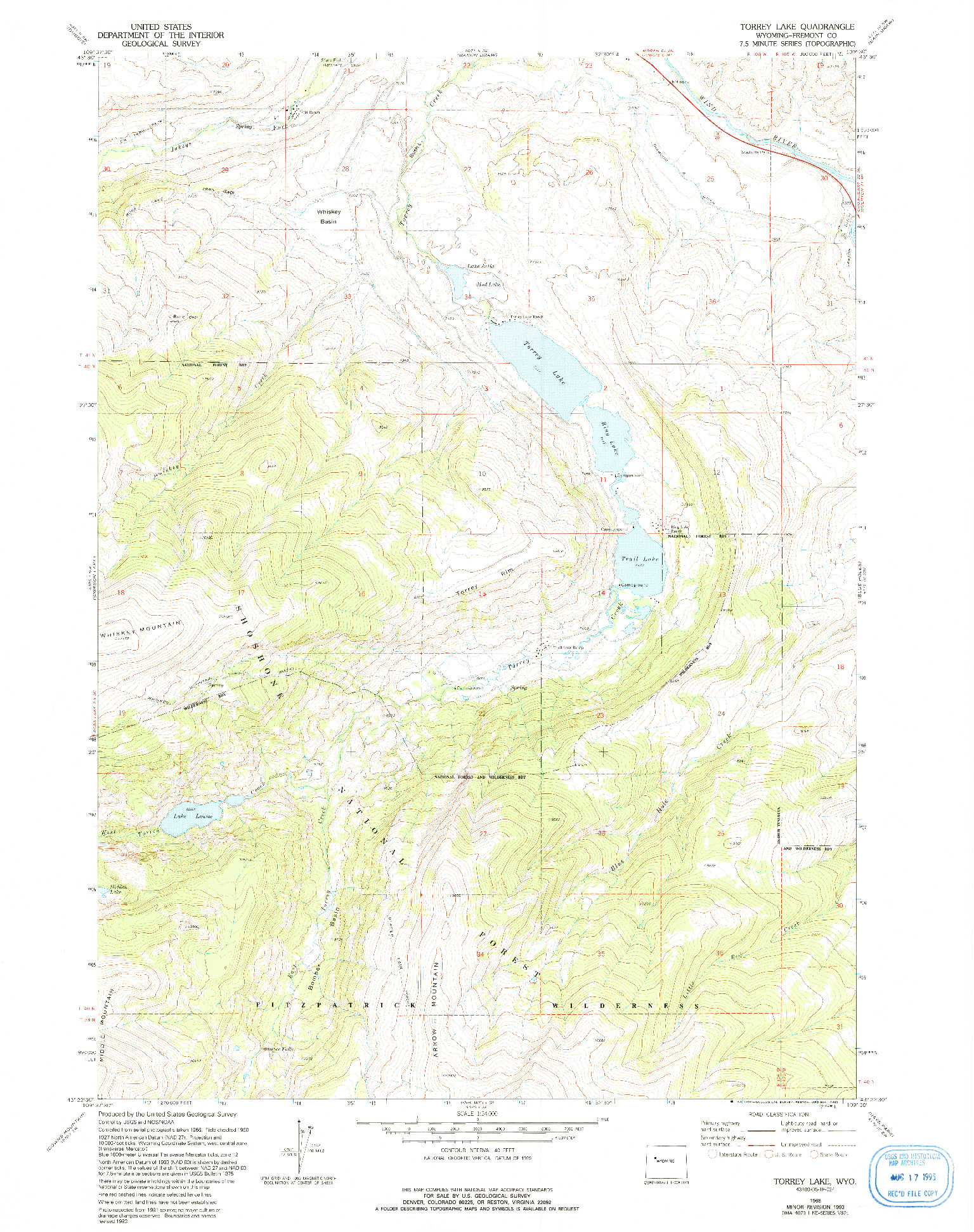 USGS 1:24000-SCALE QUADRANGLE FOR TORREY LAKE, WY 1968