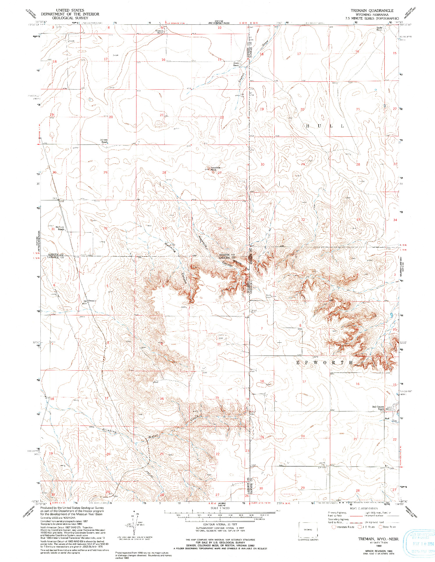 USGS 1:24000-SCALE QUADRANGLE FOR TREMAIN, WY 1960