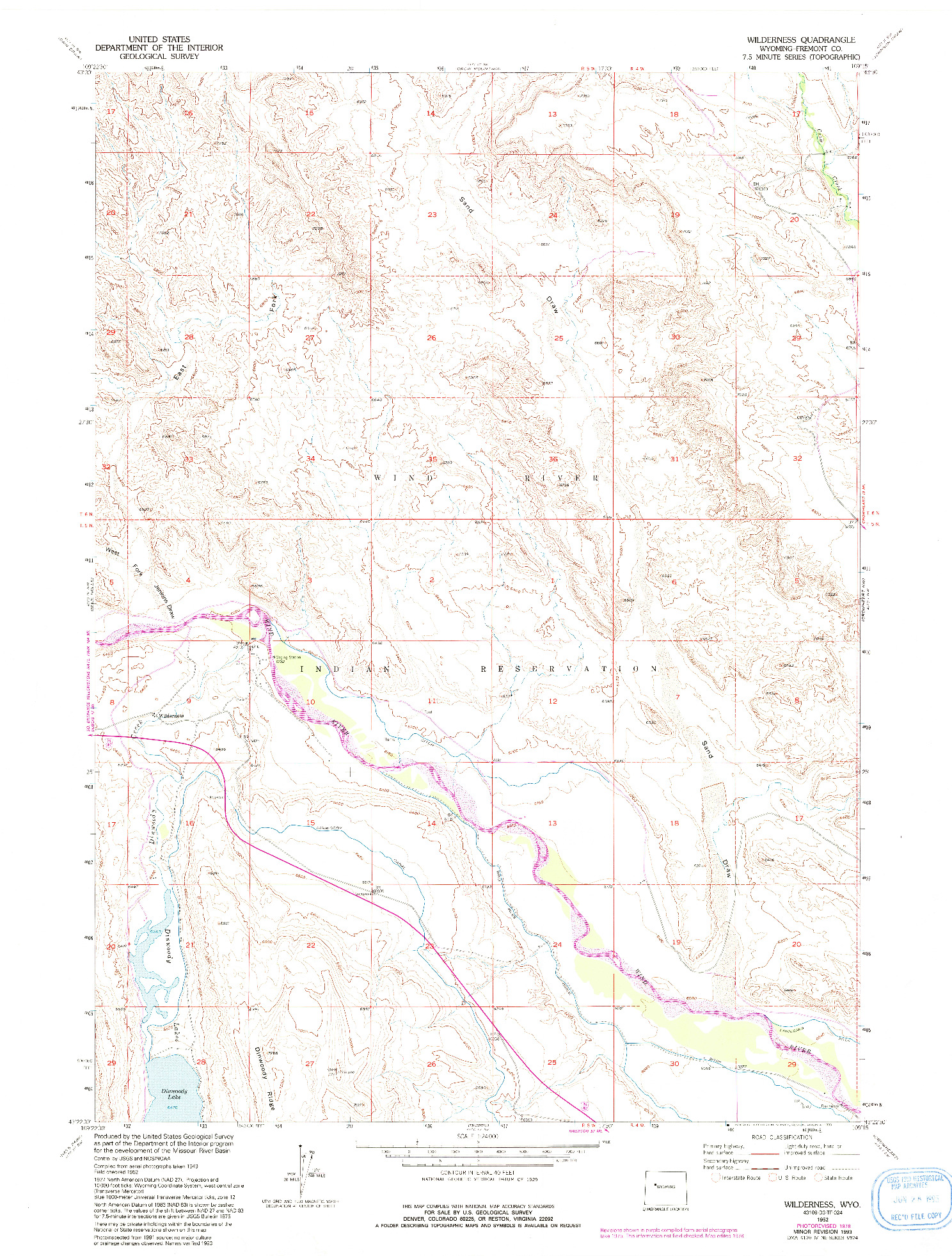 USGS 1:24000-SCALE QUADRANGLE FOR WILDERNESS, WY 1952