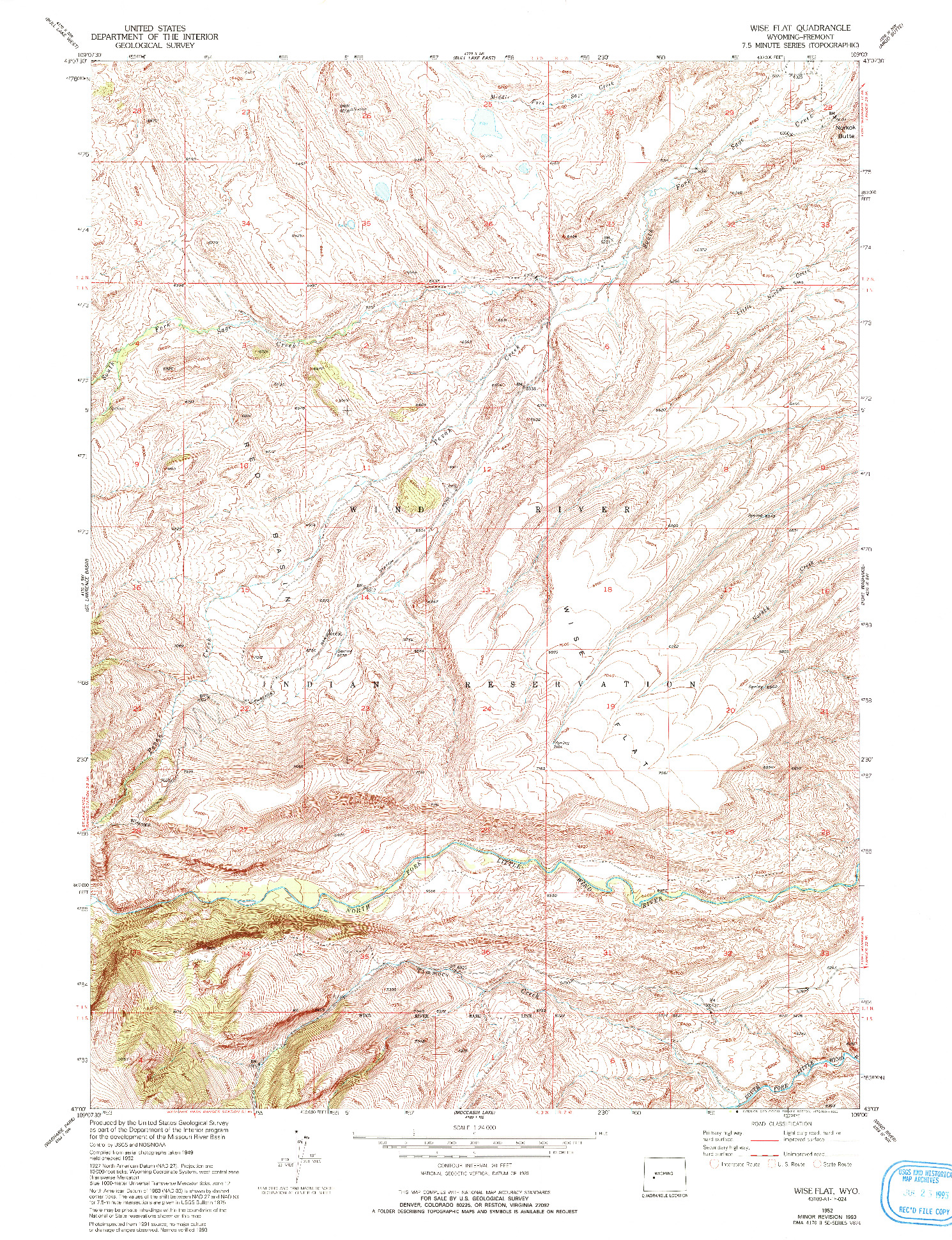 USGS 1:24000-SCALE QUADRANGLE FOR WISE FLAT, WY 1952