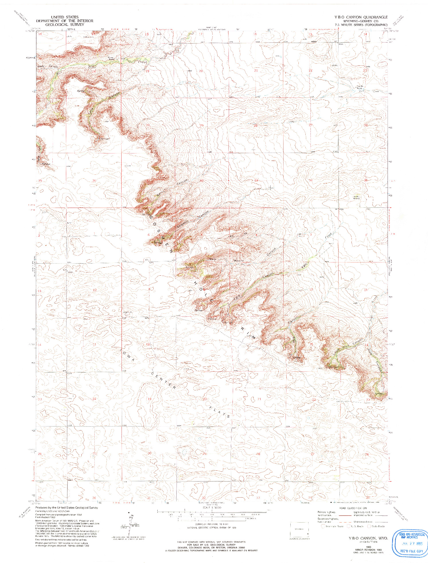 USGS 1:24000-SCALE QUADRANGLE FOR Y B O CANYON, WY 1963
